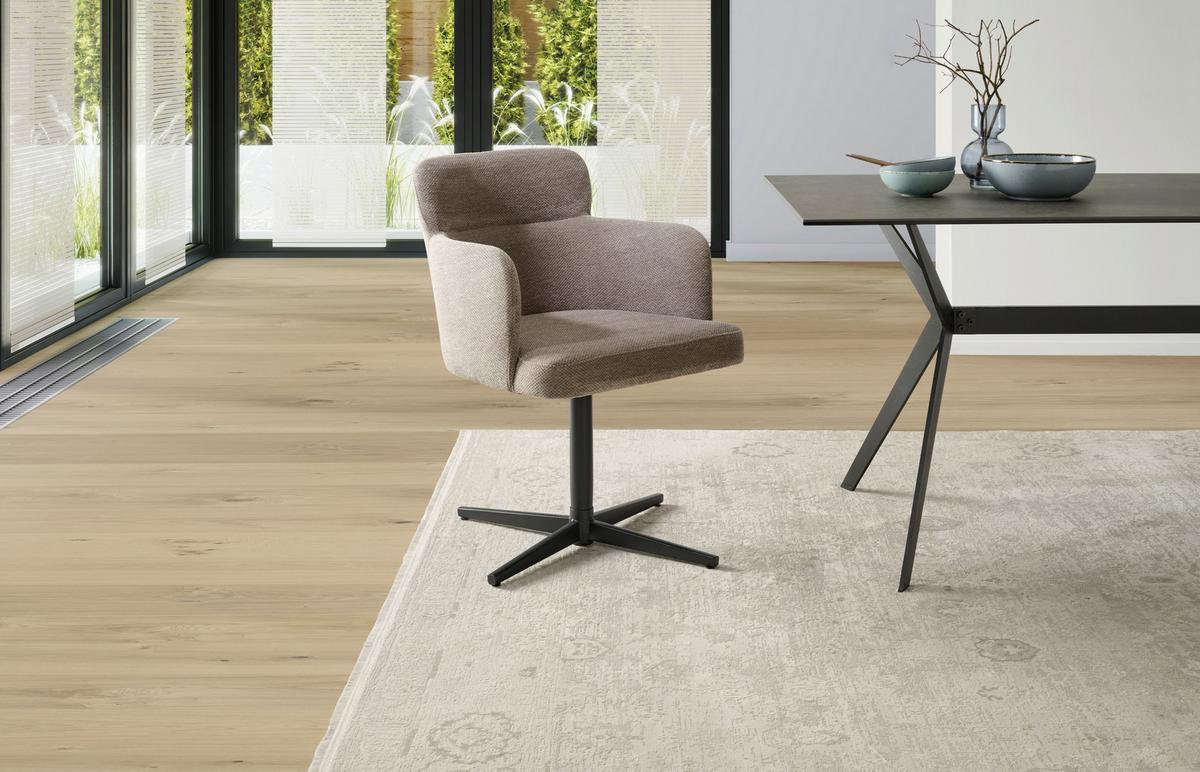 Armlehnstuhl Matteo Webstoff Braun, B: 58,5 cm - Schwarz/Braun, KONVENTIONELL, Holz/Textil (58,5/85/63cm) - Livetastic