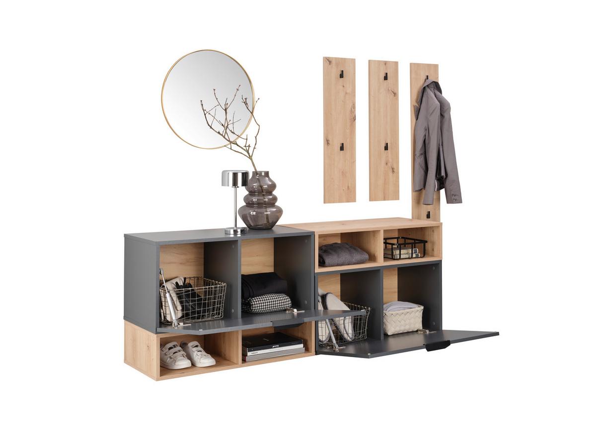 Garderobe Ciao Anthrazit/Eiche Dekor 3--Teilig - Anthrazit/Eiche Artisan, MODERN, Holzwerkstoff (180/160/37,6cm)