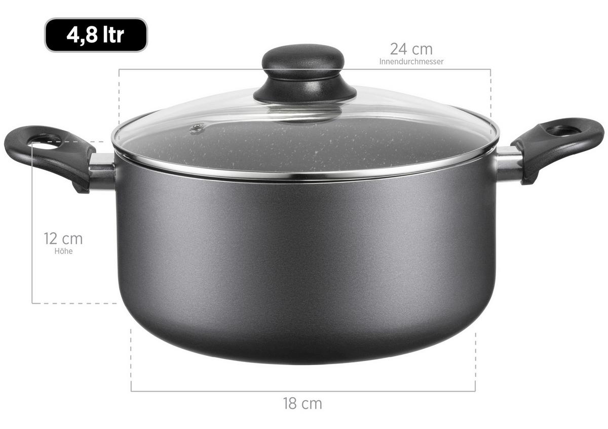 Kochtopfset 6-Tlg. Antihaftbeschichtet - Transparent/Schwarz, Basics, Glas/Metall - Mäser