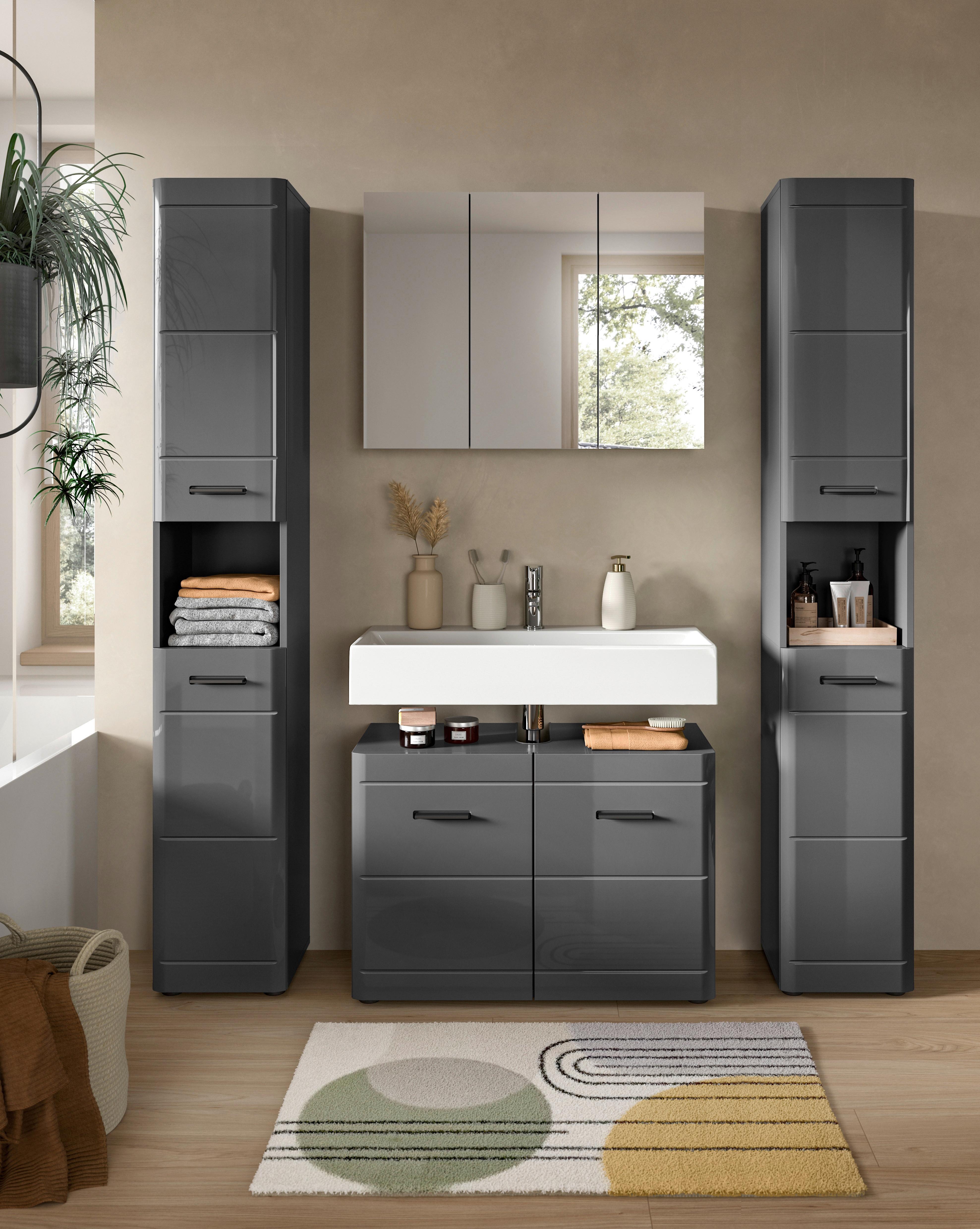 Badezimmer Soft Grau Hg B: 150 Cm - Grau Hochglanz/Schwarz, MODERN, Holzwerkstoff (150cm) - MID.YOU