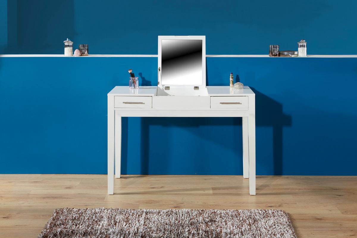 Schminktisch Jasmin Weiß B: 110 cm mit Laden + Spiegel - Weiß, MODERN, Glas/Holzwerkstoff (110/76/44,50cm)