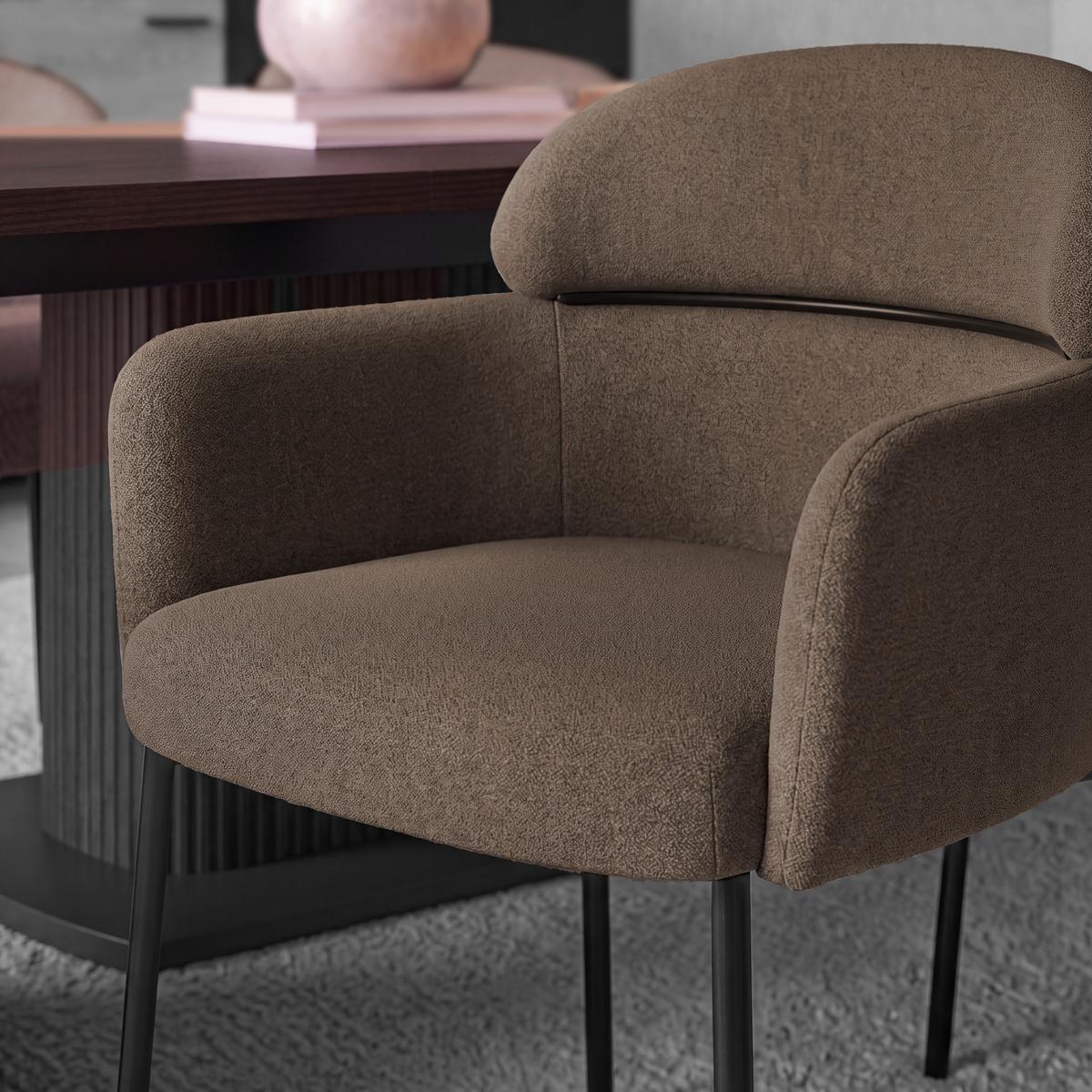Židle s područkami Chloe, hnědé, čalouněné - černá/hnědá, Moderní, kov/textil (62/79/59,5cm) - Bessagi Home