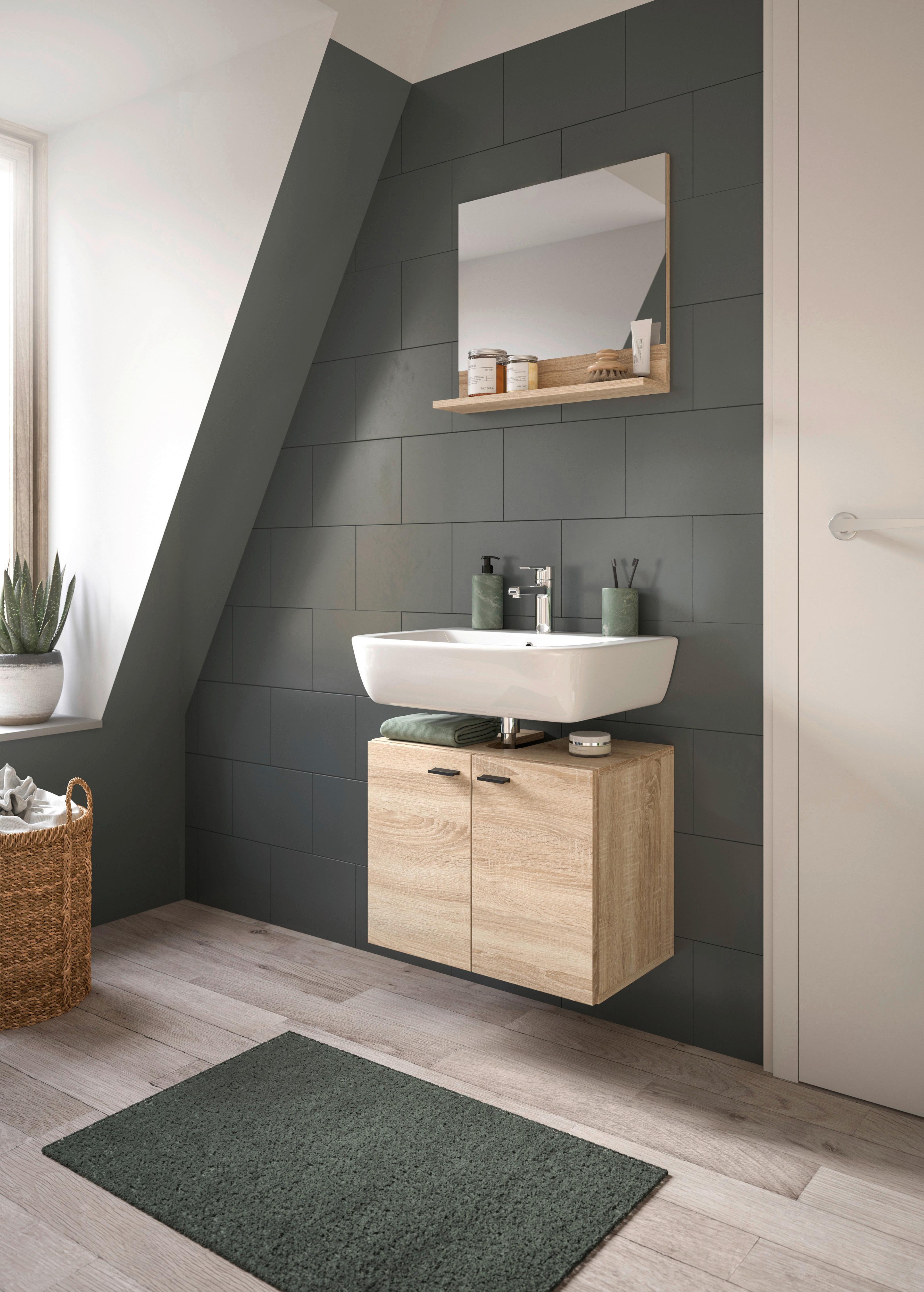 Badezimmer Boston Sonoma Eiche Dekor B: 57 cm - Schwarz/Sonoma Eiche, MODERN, Glas/Holzwerkstoff (57cm) - MID.YOU