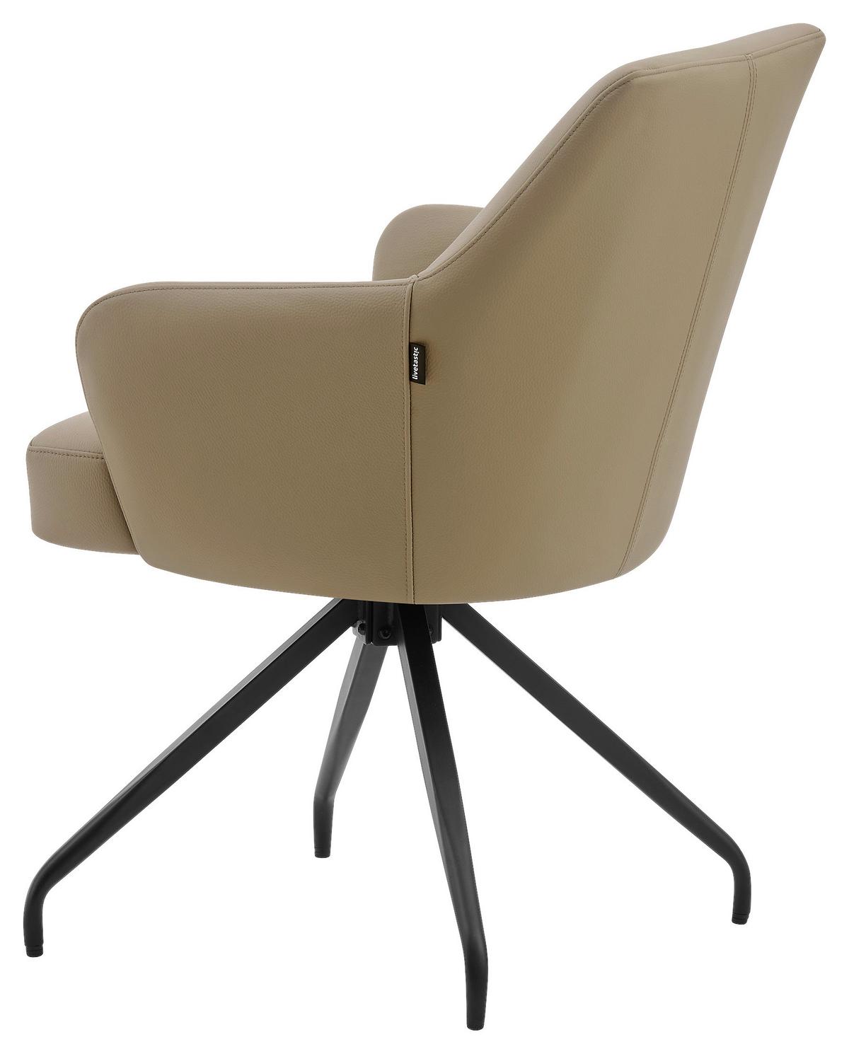 Armlehnstuhl Janette Schwarz/Taupe B: 57,5 cm - Taupe/Schwarz, MODERN, Leder/Holz (57,5/83,5/63cm) - Livetastic