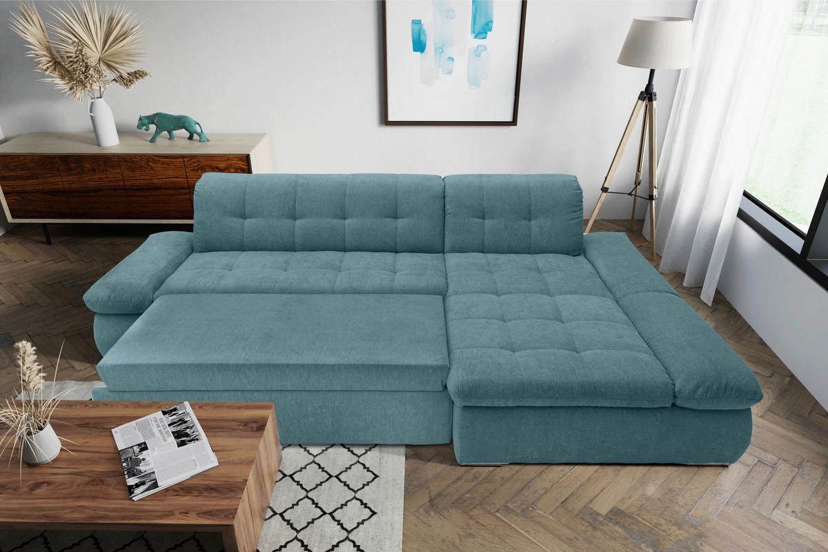 Ecksofa Mit Schlaffunktion Moric Petrol Mikrofaser - Chromfarben/Petrol, KONVENTIONELL, Textil (300/172cm) - MID.YOU