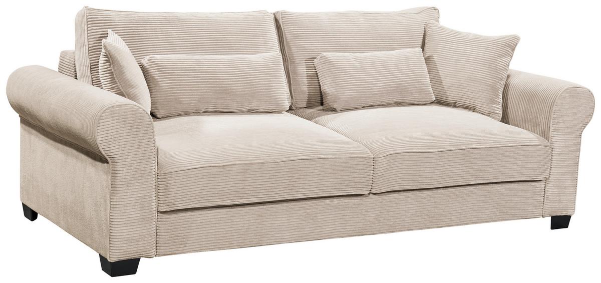 3-sitzer-sofa Mit Schlaf- Funktion Angelina Creme Kord - Creme/Schwarz, Basics, Textil (250/95/125cm) - MID.YOU