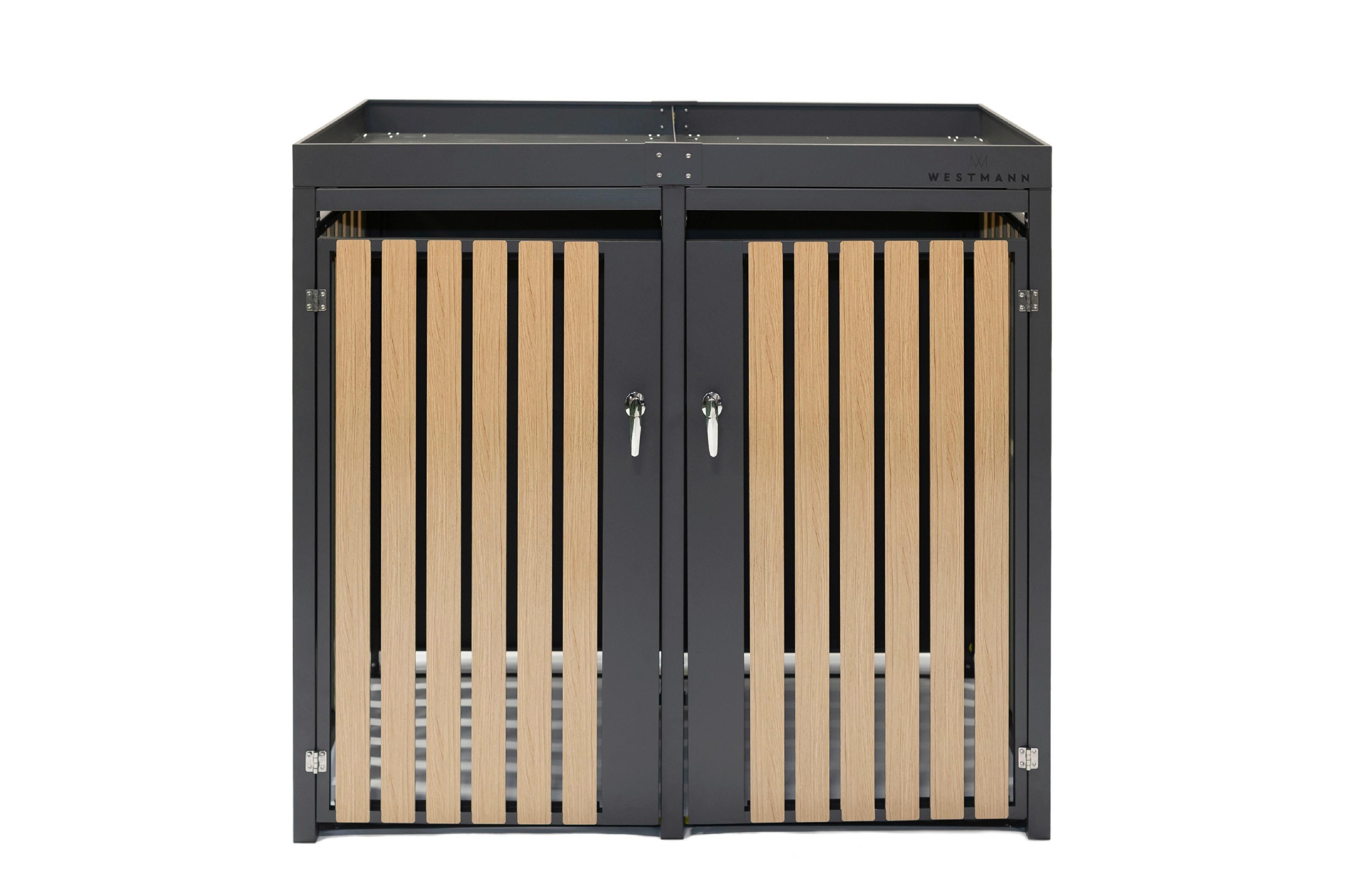 Mülltonnenbox Mülltonnenbox 2-Fach 240 Liter - Anthrazit/Naturfarben, Basics, Metall (84/125/134cm)