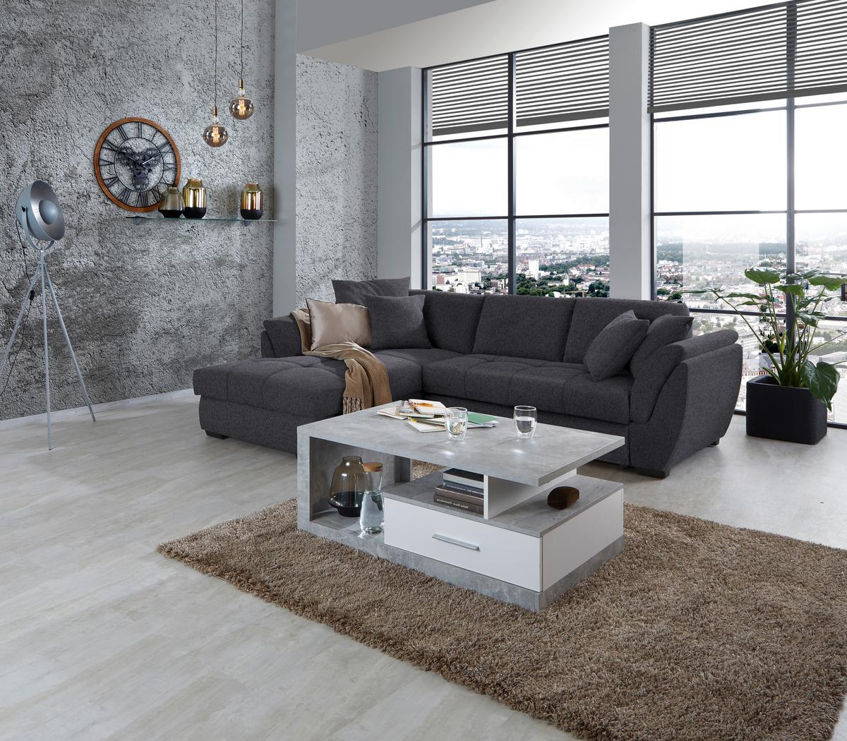 Ecksofa mit Schlaffunktion + Bettkasten Berisso Webstoff - Anthrazit/Schwarz, Design, Textil (187/278cm) - Ondega