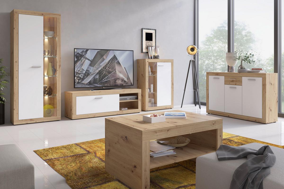 Stapelprogramm Brilon Eiche Artisan, Weiß B: 306 Cm - Weiß/Eiche Artisan, ROMANTIK / LANDHAUS, Glas/Holzwerkstoff (306/192/42cm) - MID.YOU