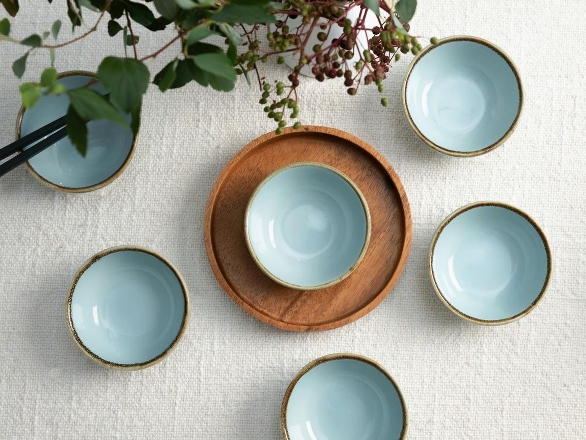 SADA MISEK NA OMÁČKU NATURE COLLECTION - pastelově modrá, Trend, keramika (8cm) - Creatable