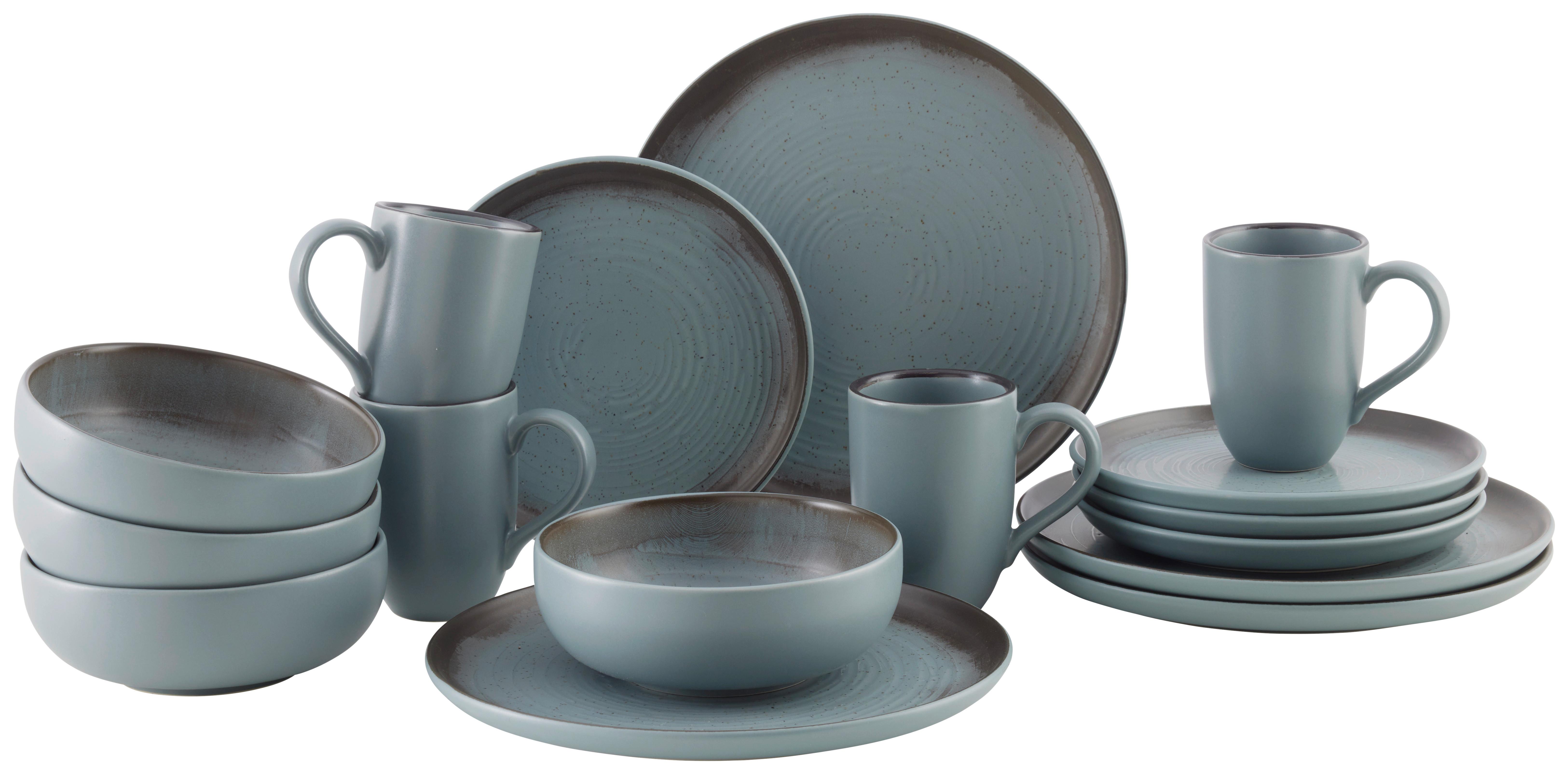 Kombinovaný servis 16-dielny - čierna/zelená, Modern, keramika - Mömax