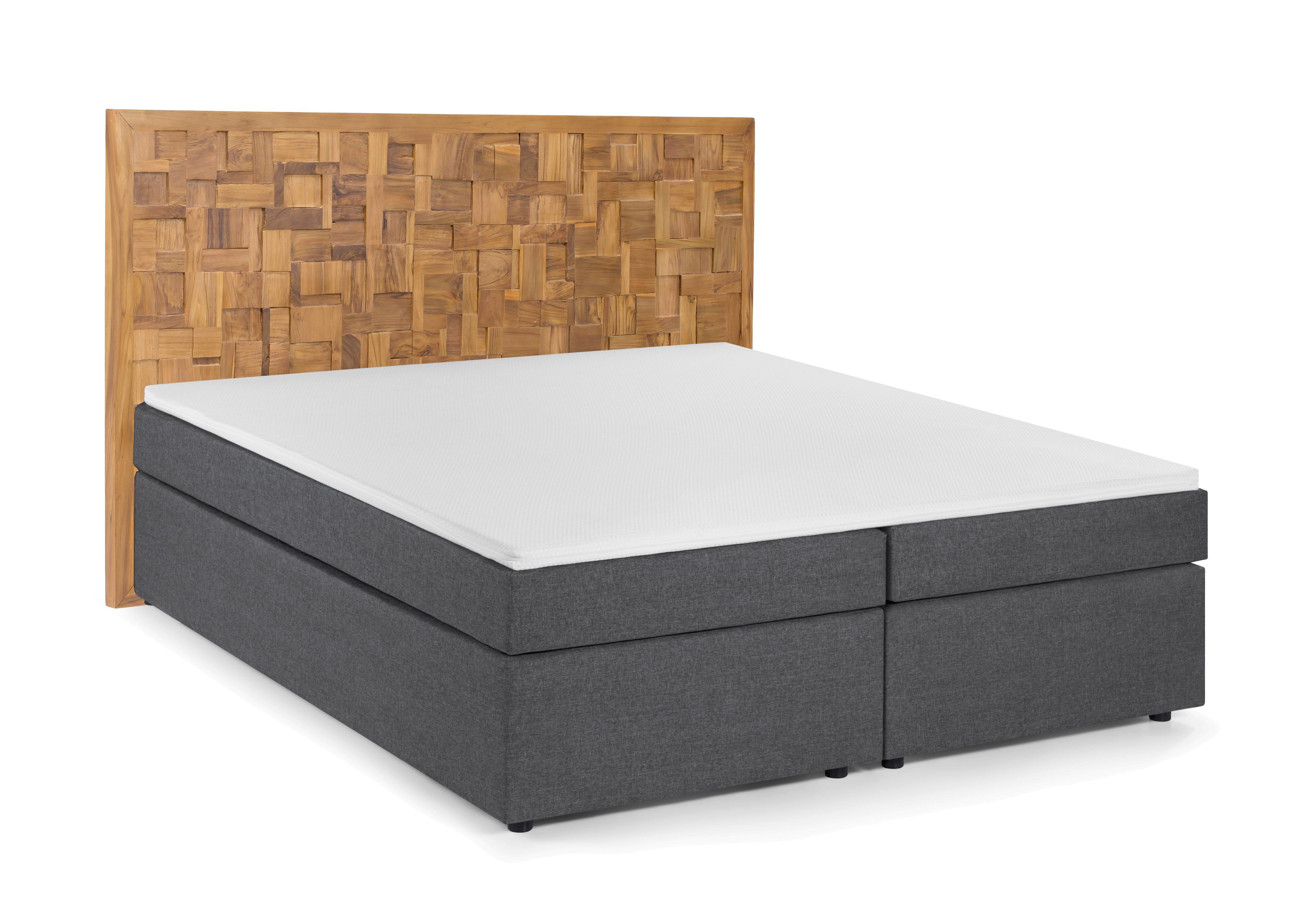 Boxspringbett Naturfarben /Dunkelgrau 180x200cm - Dunkelgrau/Schwarz, Basics, Holz/Textil (180/200cm) - Livetastic