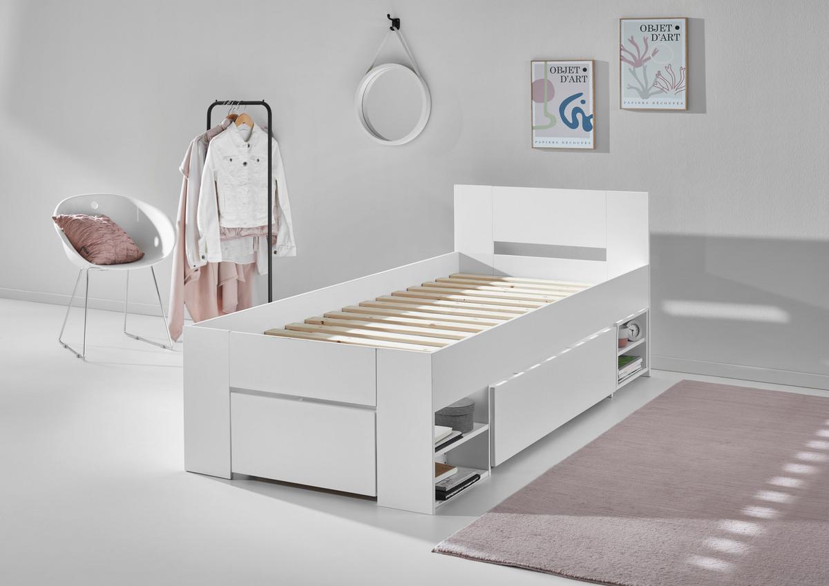 Stauraumbett mit Bettladen 90x200cm Azurro Weiß - Weiß, MODERN, Holzwerkstoff (90/200cm)