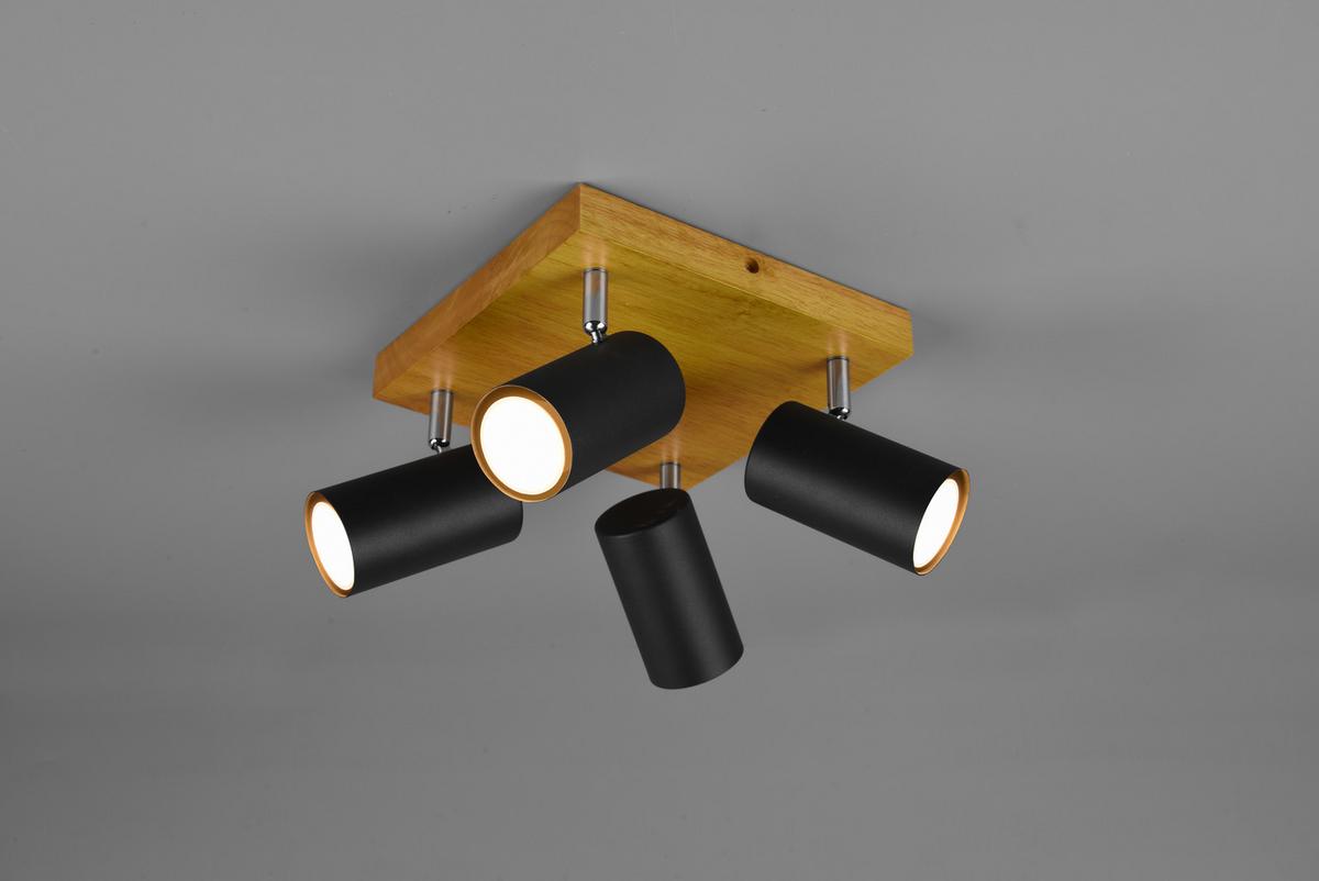 Strahler Spot Marley 4-Flammig L: 22 cm - Schwarz, Design, Holz/Metall (22/16/22cm) - Trio Leuchten