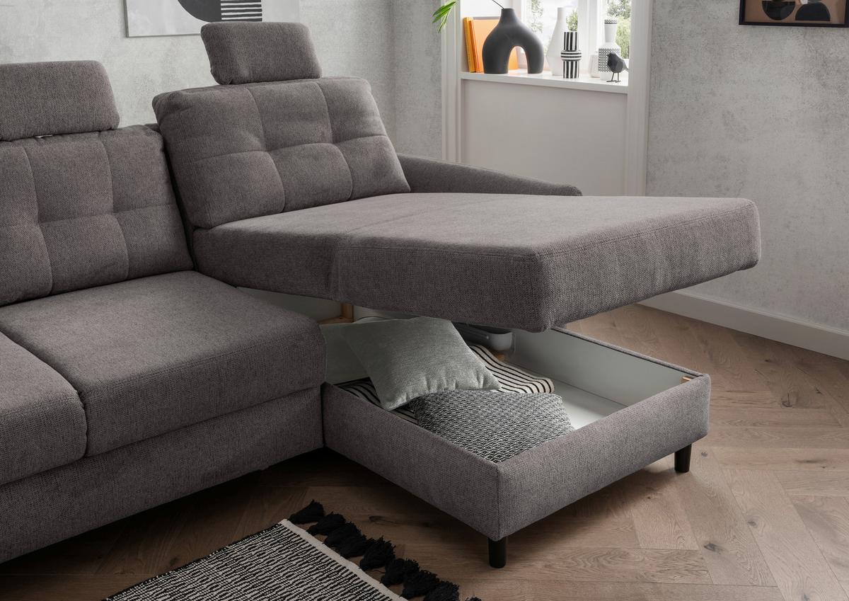 Ecksofa Brizzini Graubraun S: 250-280/176 cm - Graubraun/Hellgrau, MODERN, Holz/Textil (250-280/176cm) - Livetastic