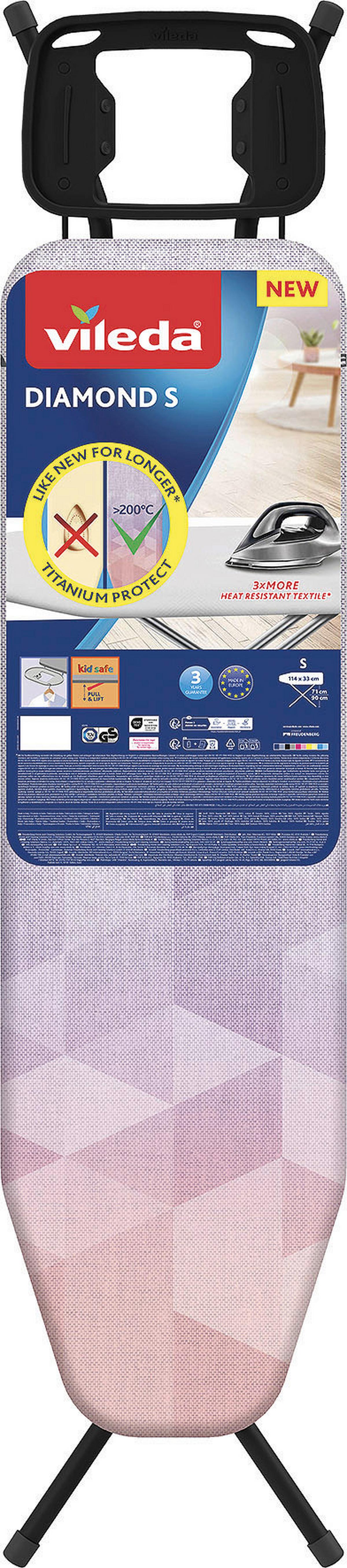 Bügelbrett Diamond S - Multicolor, Basics, Metall (33/33/114cm) - Vileda