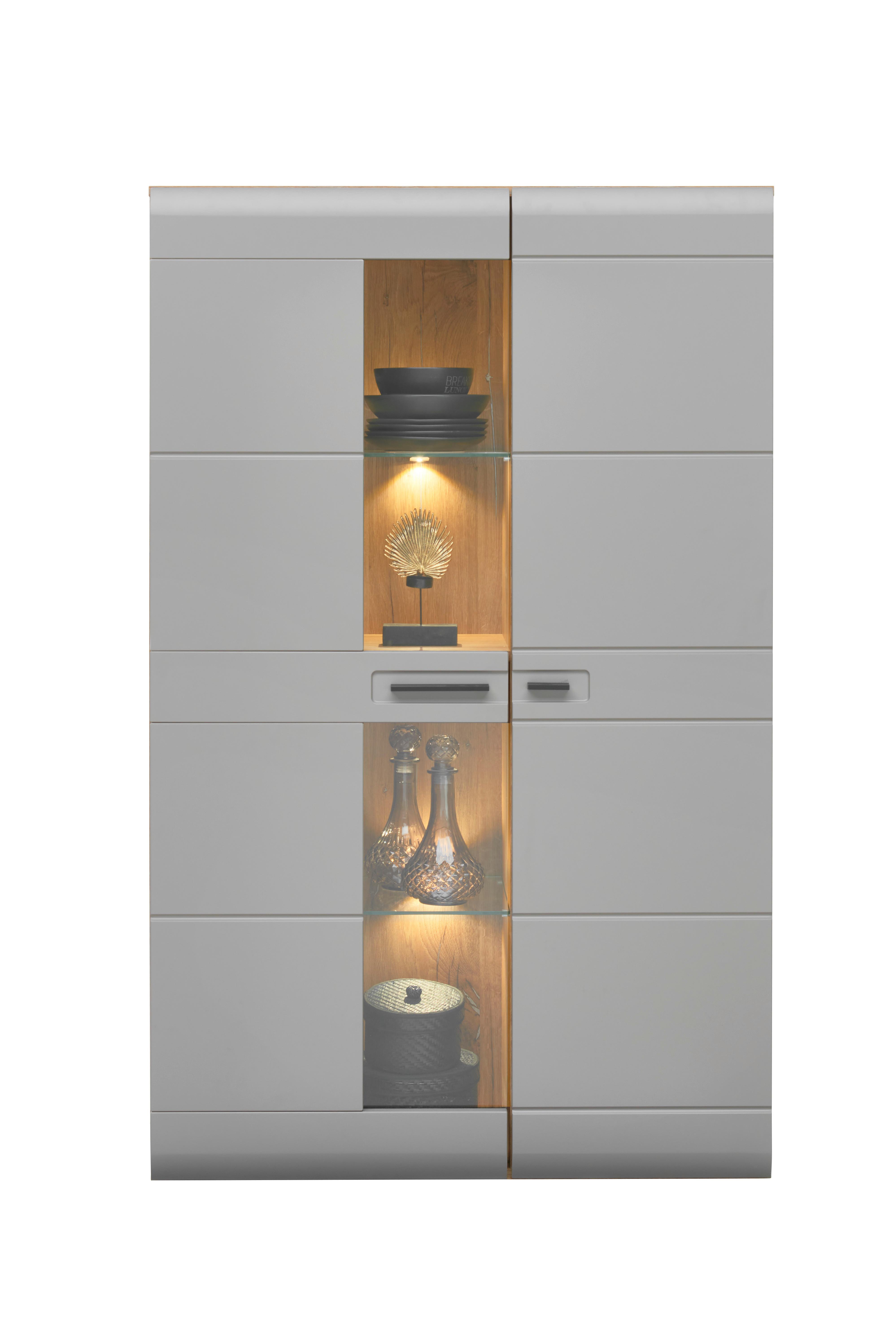 Vitrine Auris B: 95 Cm Eiche/basalt - Grau, MODERN, Glas/Holzwerkstoff (95/154,4/37,1cm) - Luca Bessoni