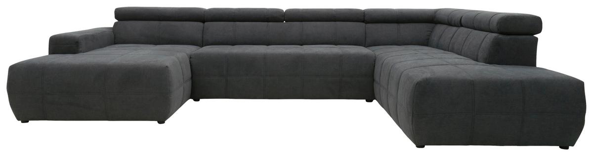 Wohnlandschaft Brandon Kopfteilverstellung Dunkelgrau - Dunkelgrau/Schwarz, Design, Textil (175/359/228cm) - MID.YOU