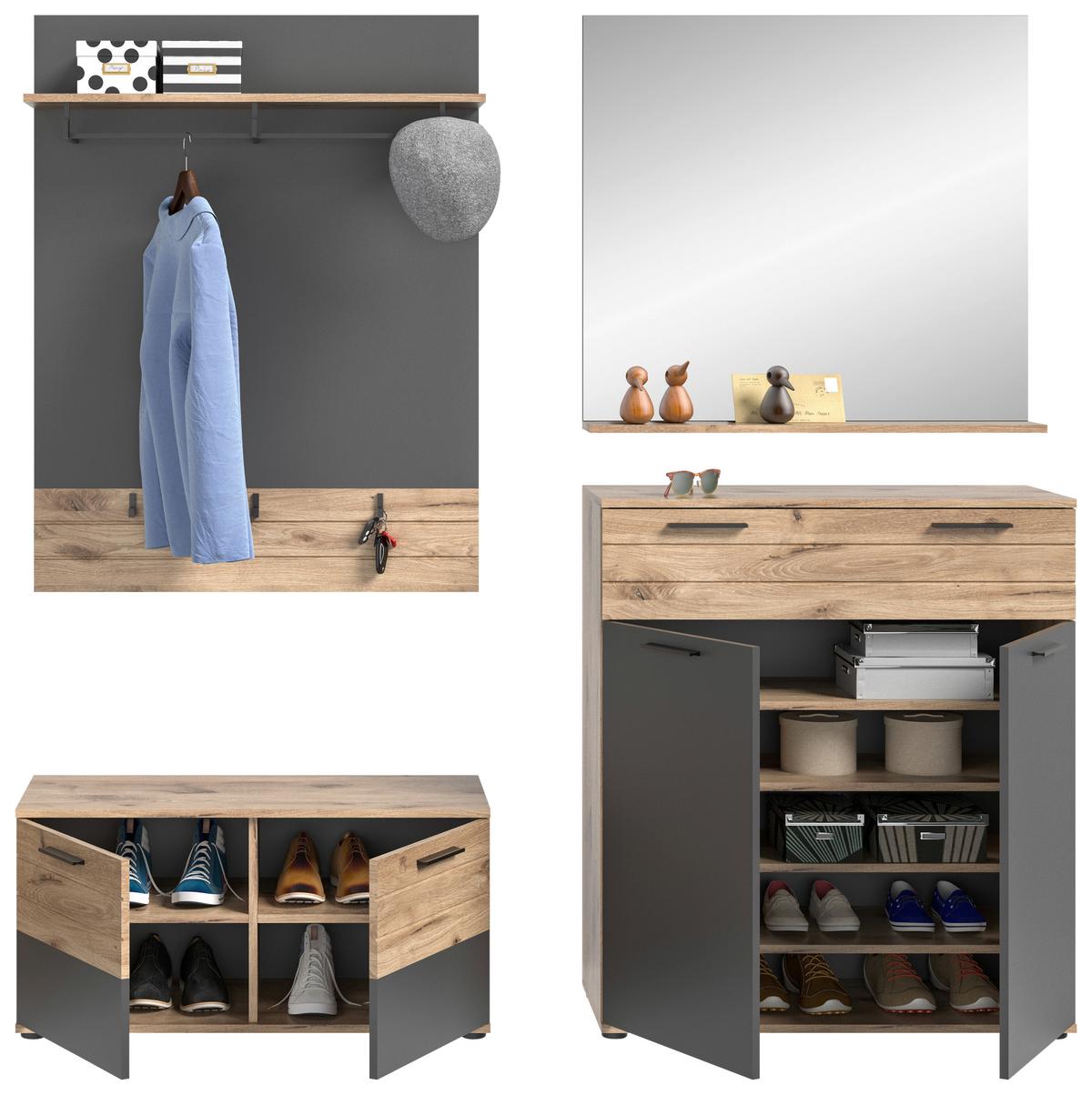 Mason B: 195 cm Nox Oak 4-teilig - Glas/Holzwerkstoff (195/200/38cm) - MID.YOU