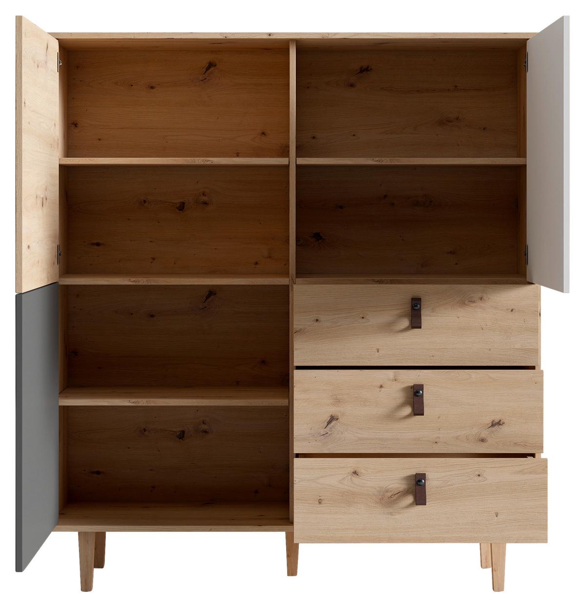 Highboard Bill Eiche Artisan/ Anthrazit/weiß B: 120 Cm - Eichefarben/Anthrazit, Design, Holzwerkstoff (120/135/36,5cm) - MID.YOU