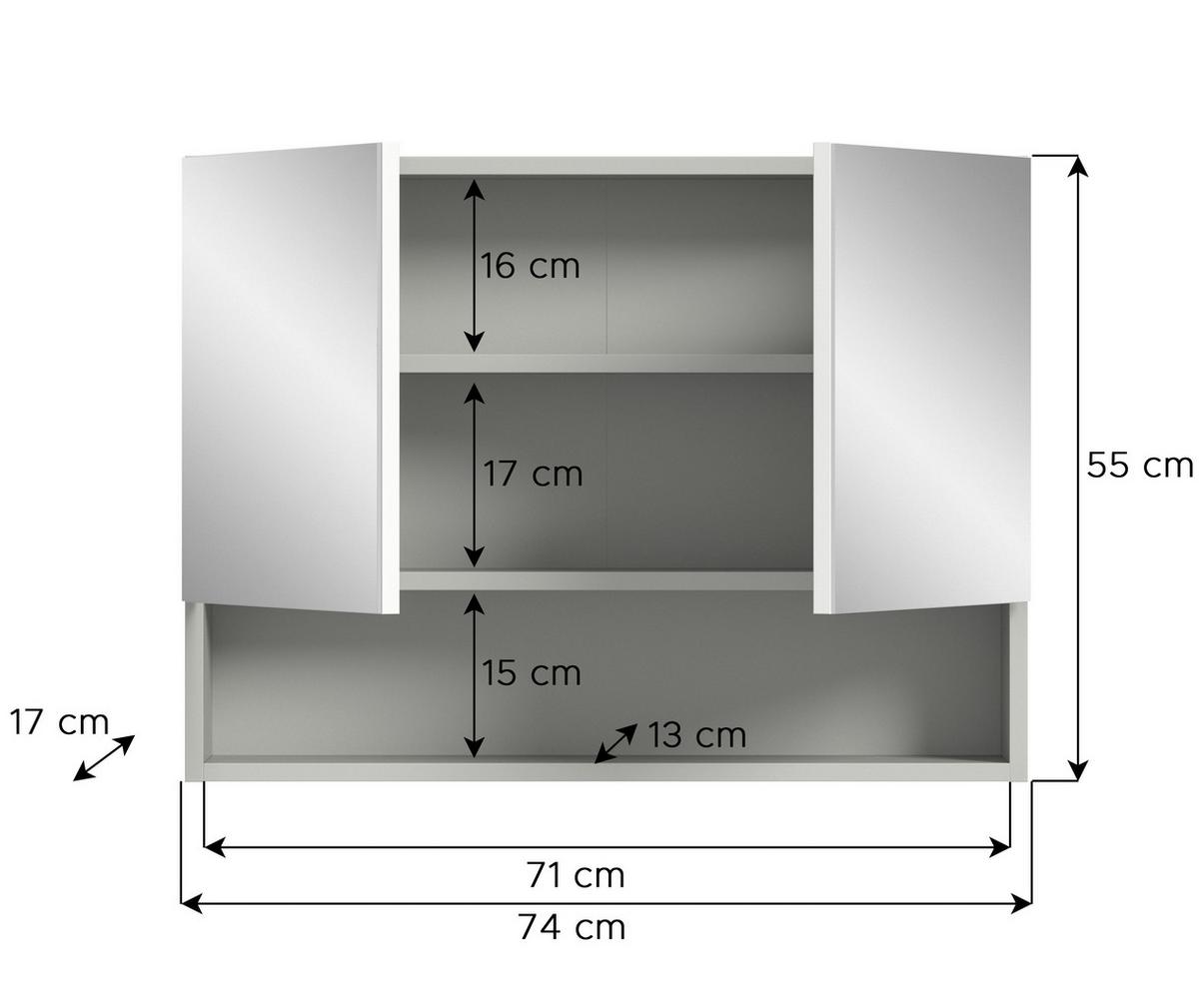 Spiegelschrank Copa 2-Türig B: 74 Cm - Weiß Hochglanz/Weiß, MODERN, Holzwerkstoff (74/55/17cm) - MID.YOU