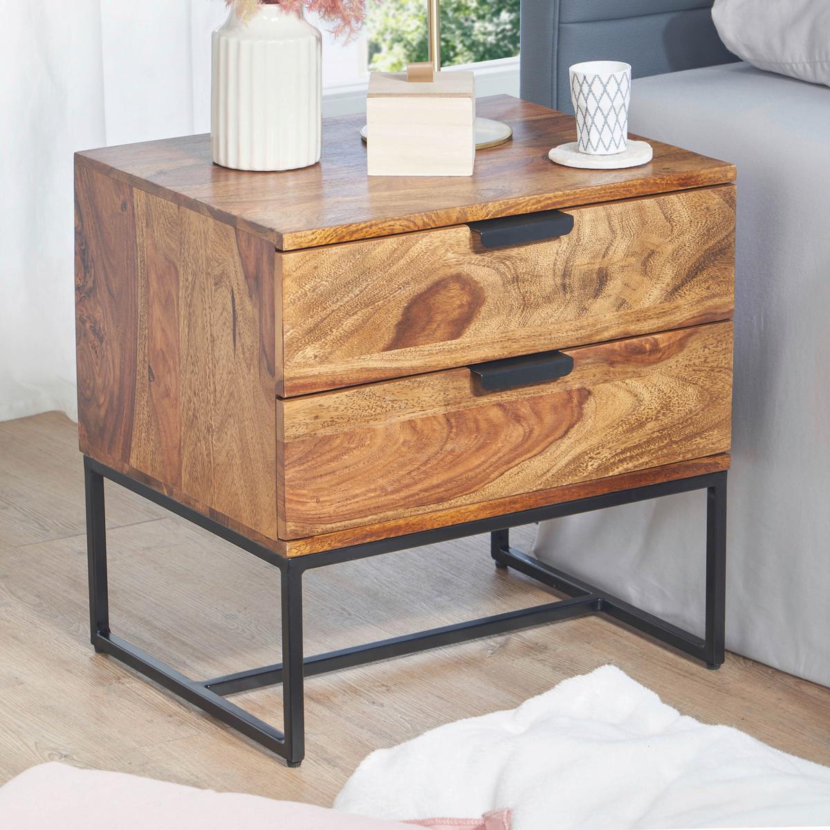 Nachttisch Sheeshamfarben B: 50 cm - Sheeshamfarben/Schwarz, Design, Holz/Metall (50/51/40cm) - MID.YOU