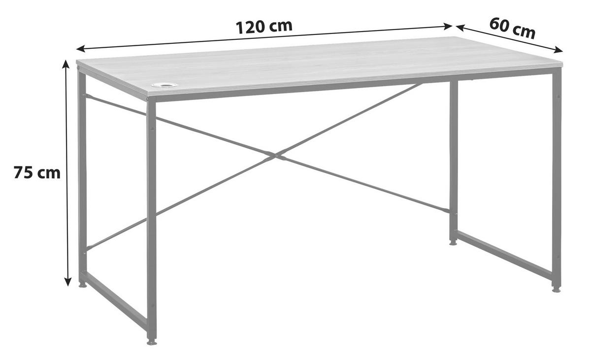 Schreibtisch B 120 H 75 Cm Erich, Eiche Dekor/schwarz - Eichefarben/Schwarz, MODERN, Holzwerkstoff/Metall (120/75/60cm)