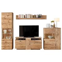 Wohnwand Santori Eiche teilmassiv - Eichefarben/Schwarz, Design, Glas/Holz (320/208/45cm) - Livetastic