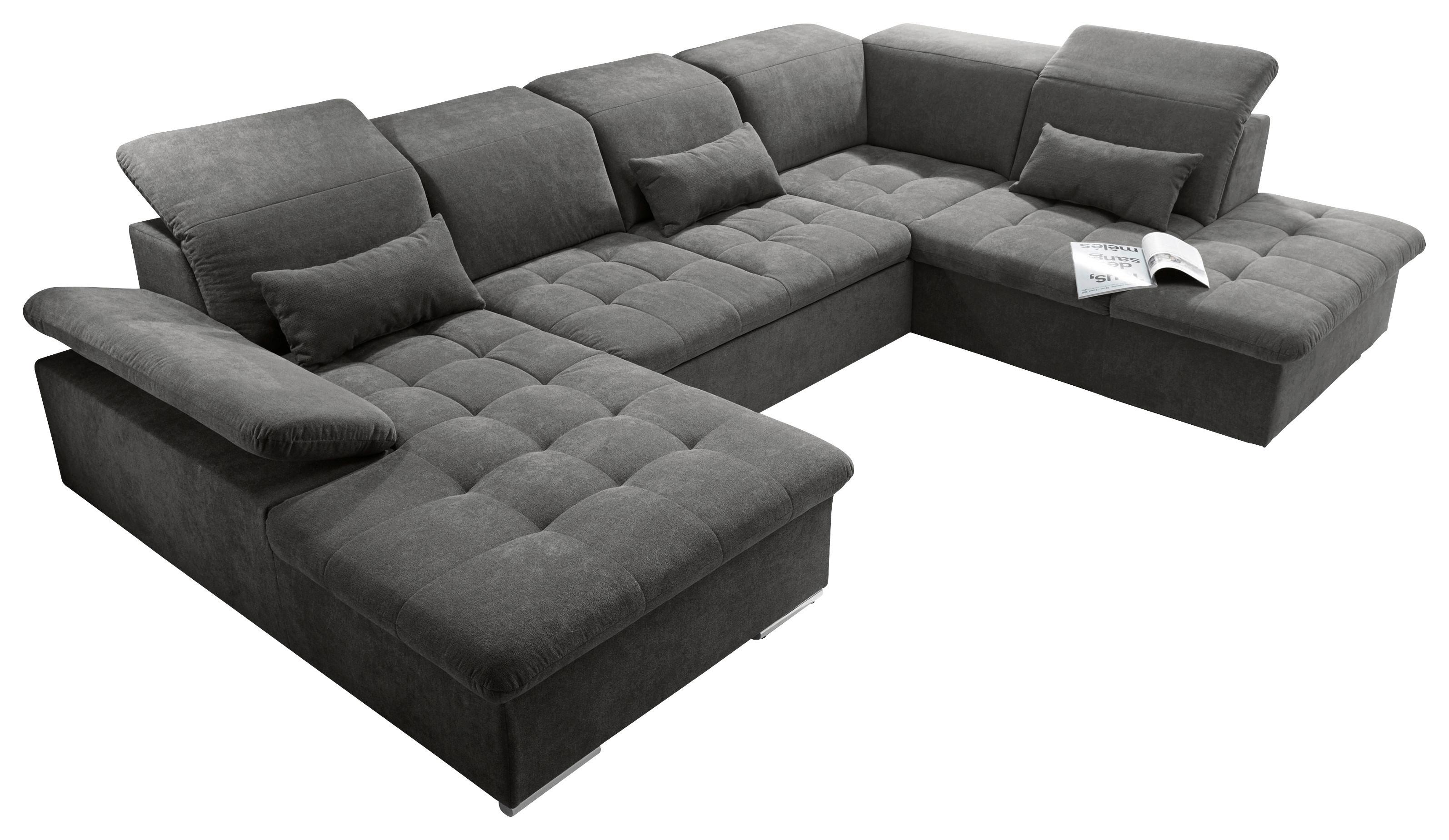 Wohnlandschaft Wayne mit Schlaffunktion Dunkelgrau - Dunkelgrau/Silberfarben, KONVENTIONELL, Textil (188/340/240cm) - MID.YOU