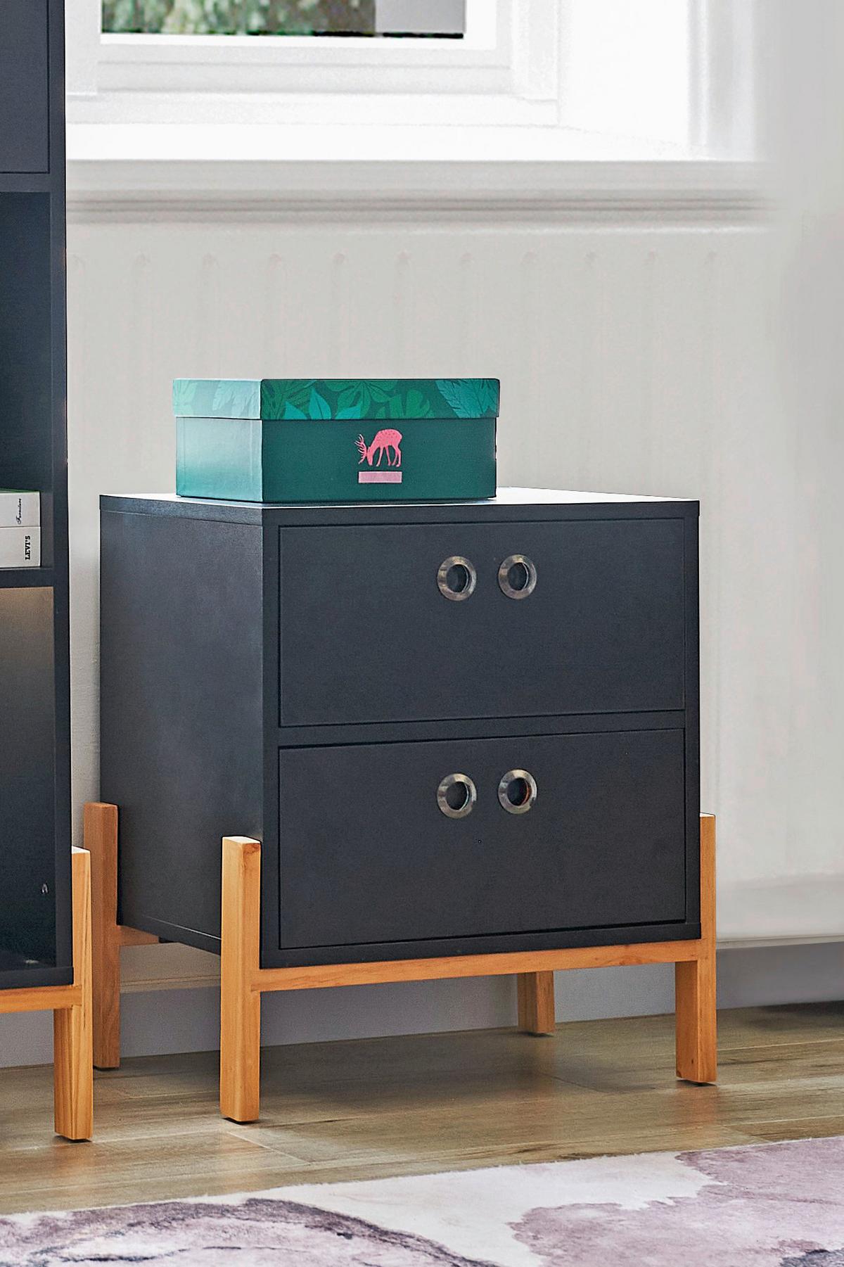 Kommode Schwarz B: 50cm - Schwarz/Naturfarben, Design, Holzwerkstoff (50/55/35cm) - Livetastic