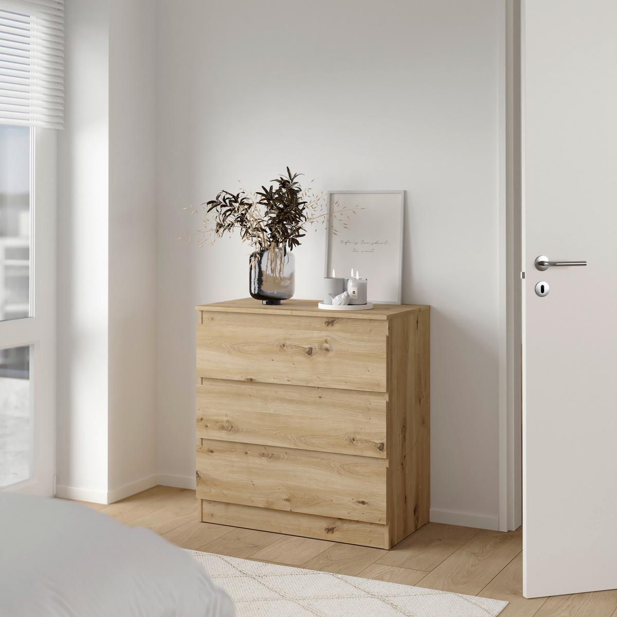 Kommode Mara 2 Artisan B: 77 cm - Weiß/Eiche Artisan, Trend, Holz (77/80,4/42cm)