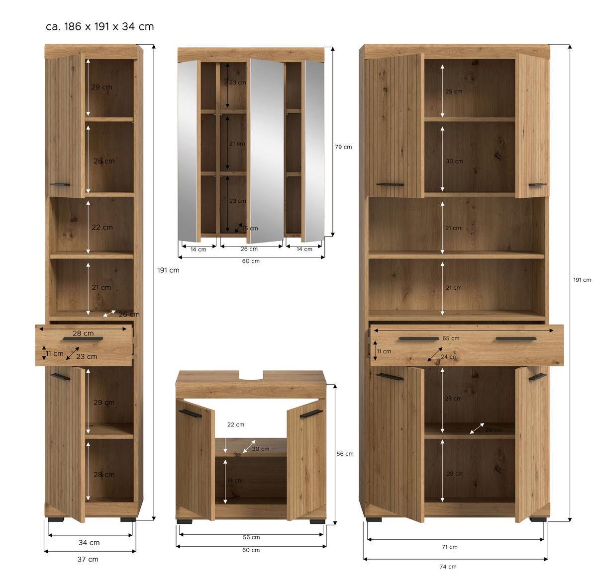 Badezimmer Scout Eiche Artisan Dekor B: 171cm - Schwarz/Eiche Artisan, Trend, Glas/Holzwerkstoff (171cm) - MID.YOU