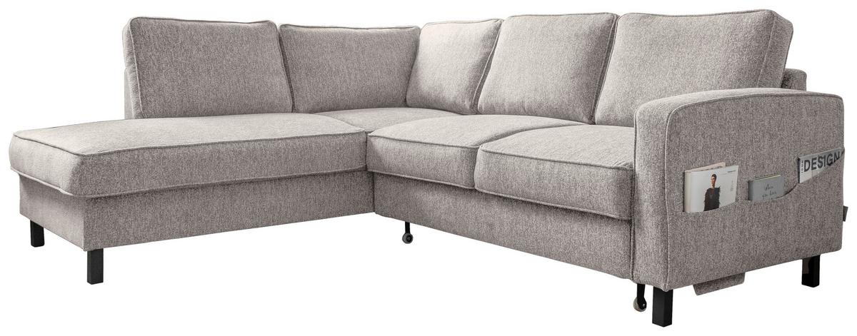 Sedačka MELANIE L, levá, šedá, lůžko na spaní - šedá/černá, dřevo/textil (198/233cm)