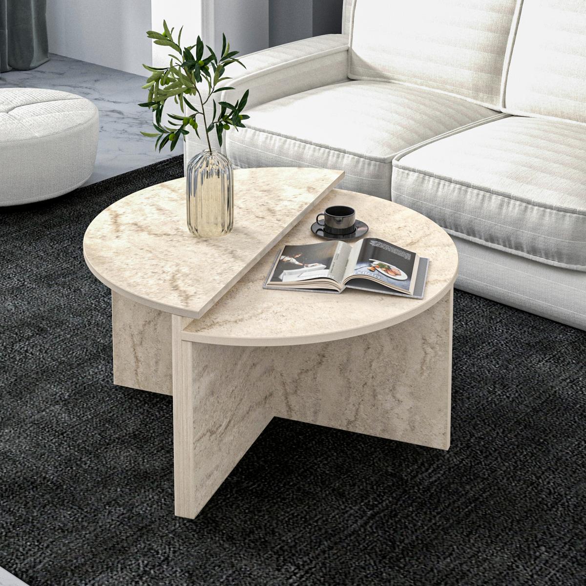 Couchtischset Dolunay Beige 2-teilig - Beige, Design, Holzwerkstoff - Livetastic
