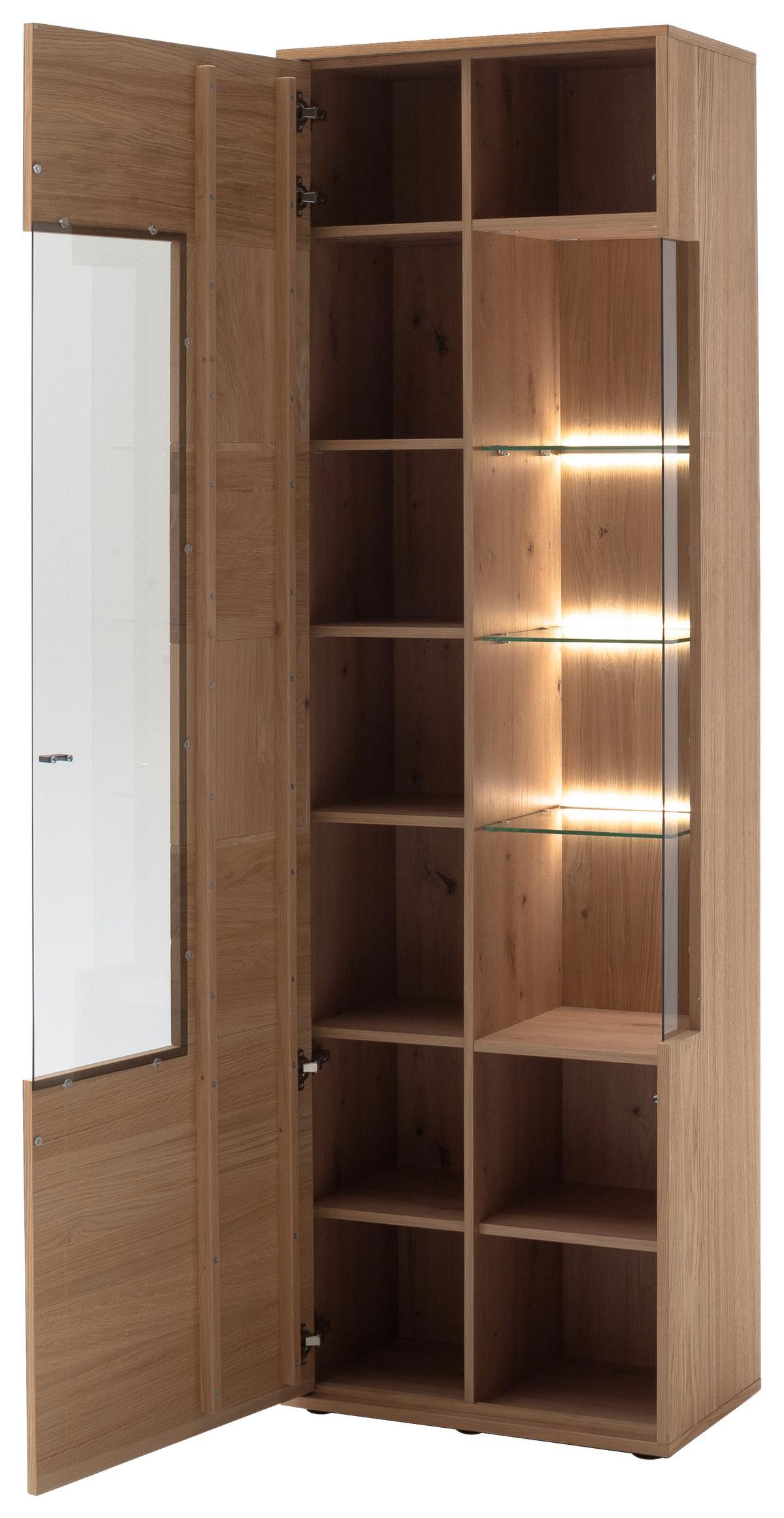 Vitrine Valencia B: 64 cm teilmassiv Anthrazit/Eiche - Eiche Bianco/Anthrazit, Design, Glas/Holz (64/207/37cm) - MID.YOU