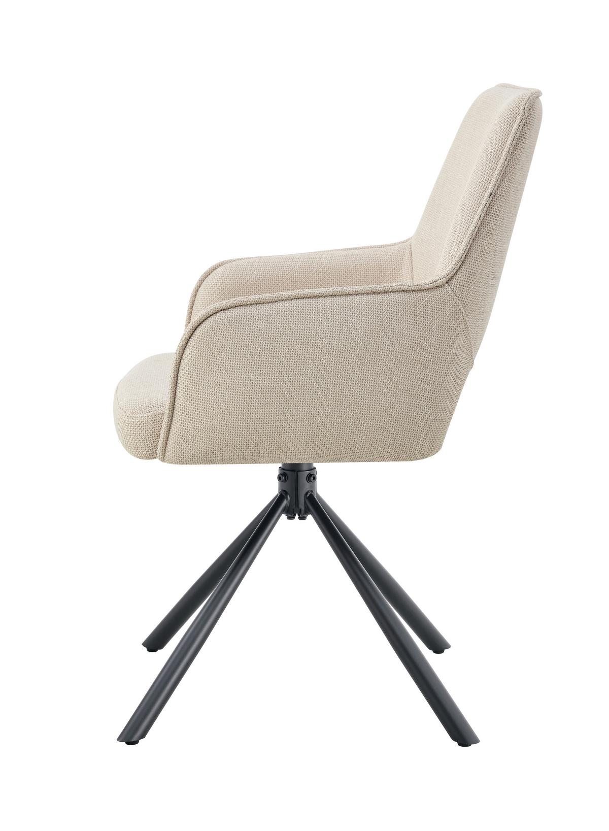 Armlehnstuhl-Set Jana Creme B: 57 cm - Creme/Schwarz, MODERN, Textil/Metall (57/91/64cm) - MID.YOU