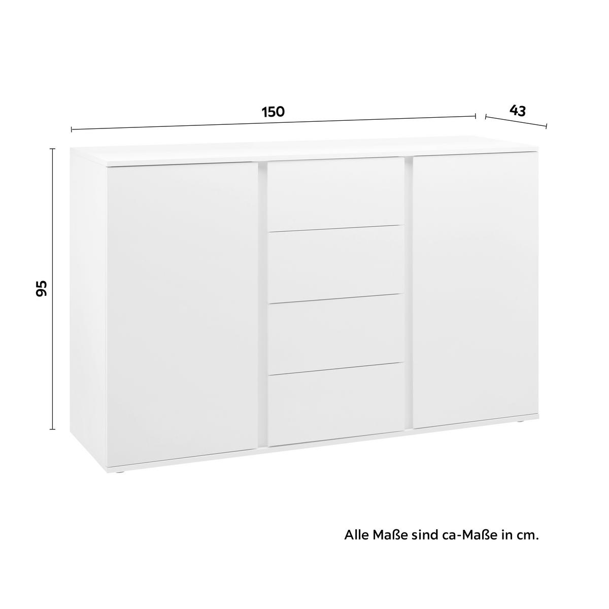 ŠIROKÁ KOMODA BIANCO - sivá/biela, Modern, kompozitné drevo/plast (150/95/43cm) - Mömax