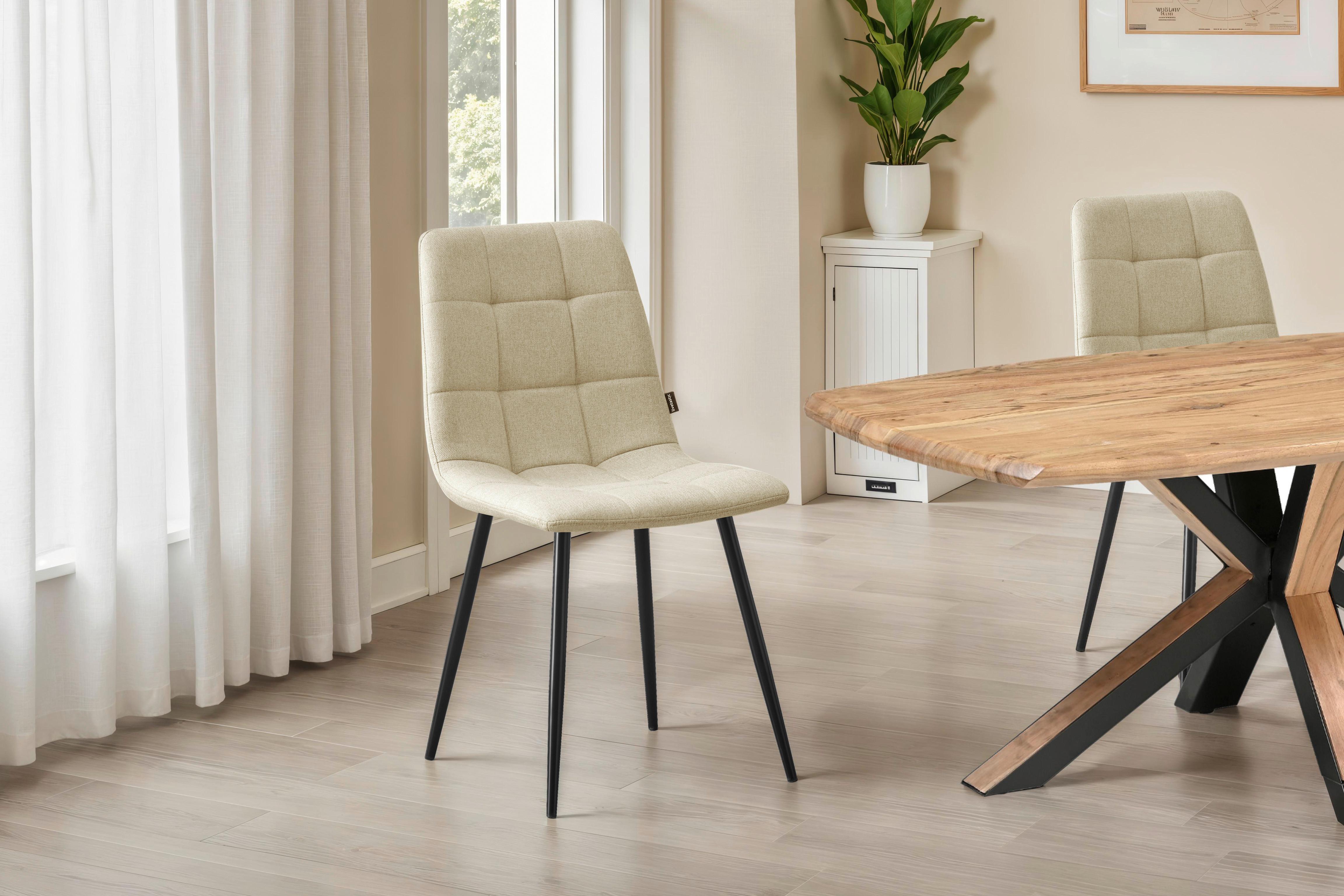Stuhl Empoli Webstoff Beige, B: 45 cm - Beige/Schwarz, MODERN, Holz/Textil (45/86/55cm) - Livetastic