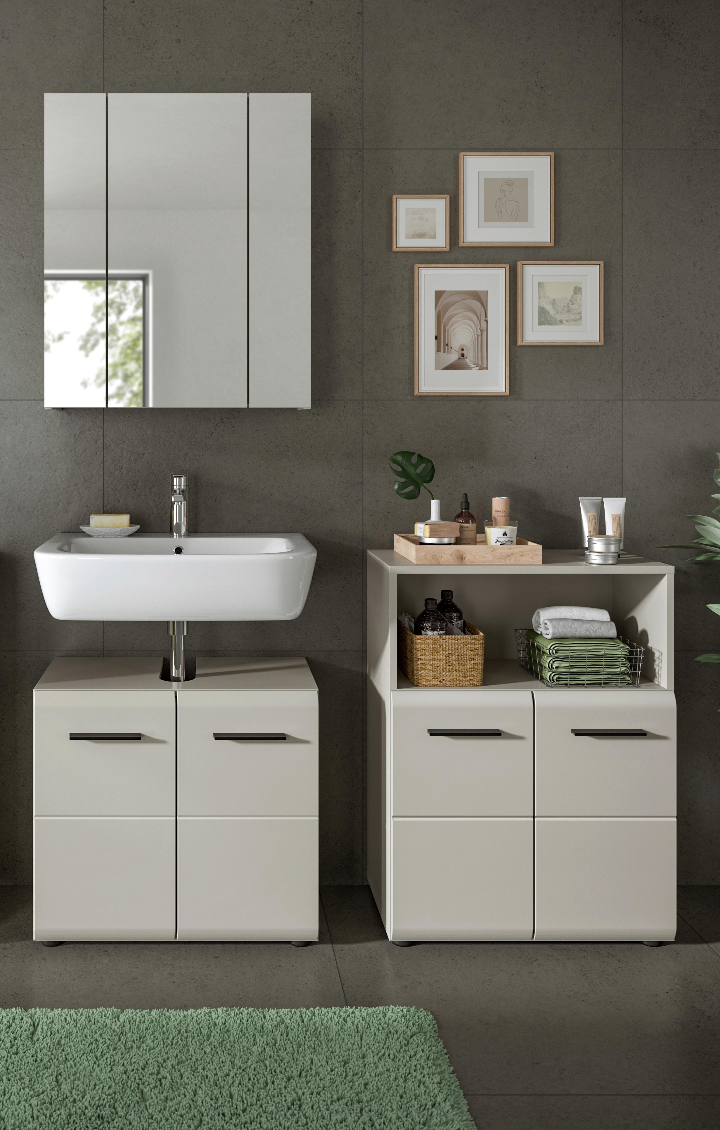 Badezimmer Ice Kaschmir B: 120cm - Kaschmir/Schwarz, Trend, Glas/Holzwerkstoff (120cm) - MID.YOU