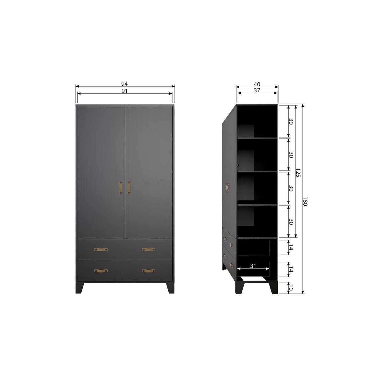 DREHTÜRENSCHRANK Dian Schwarz B: 94cm - Schwarz, Basics, Holz (94/180/40cm) - MID.YOU