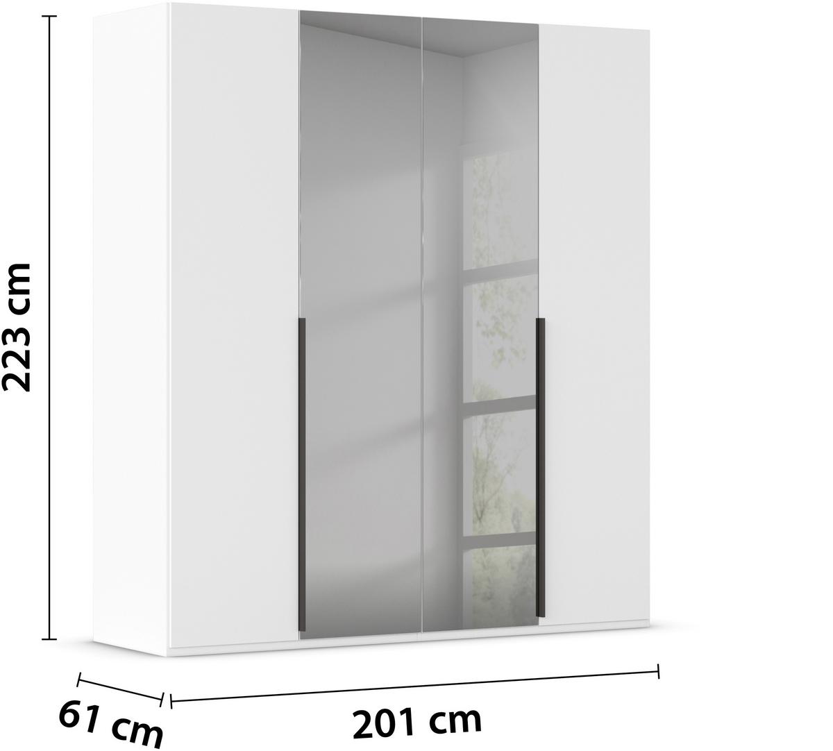 Drehtürenschrank Paola Grau Weiß B: 201 cm - Weiß/Grau, Trend, Glas/Holzwerkstoff (201/223/61cm) - Rauch Möbel
