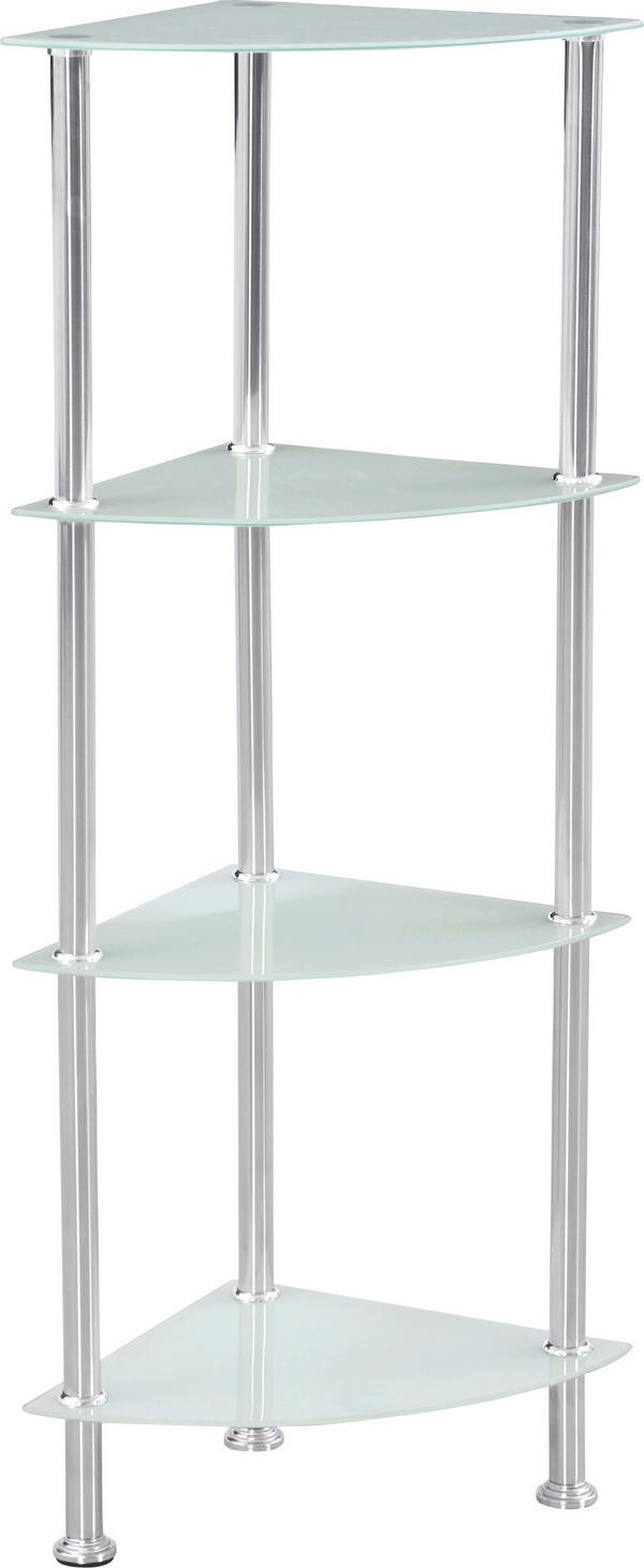 Eckregal aus Edelstahl und Glas zum Stellen
