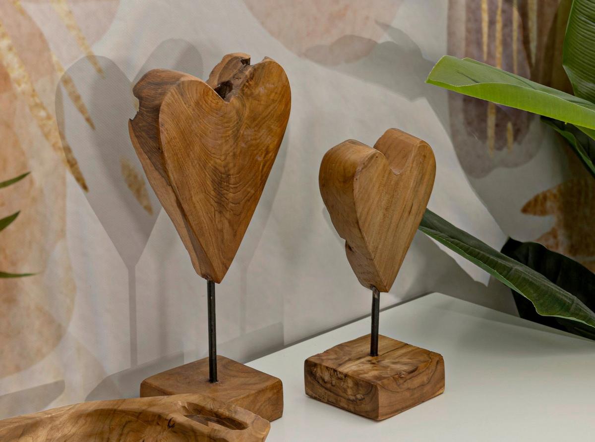 Skulptur Heart Teak Braun, B: 15 cm - Braun, Basics, Holz (15/35/10cm)