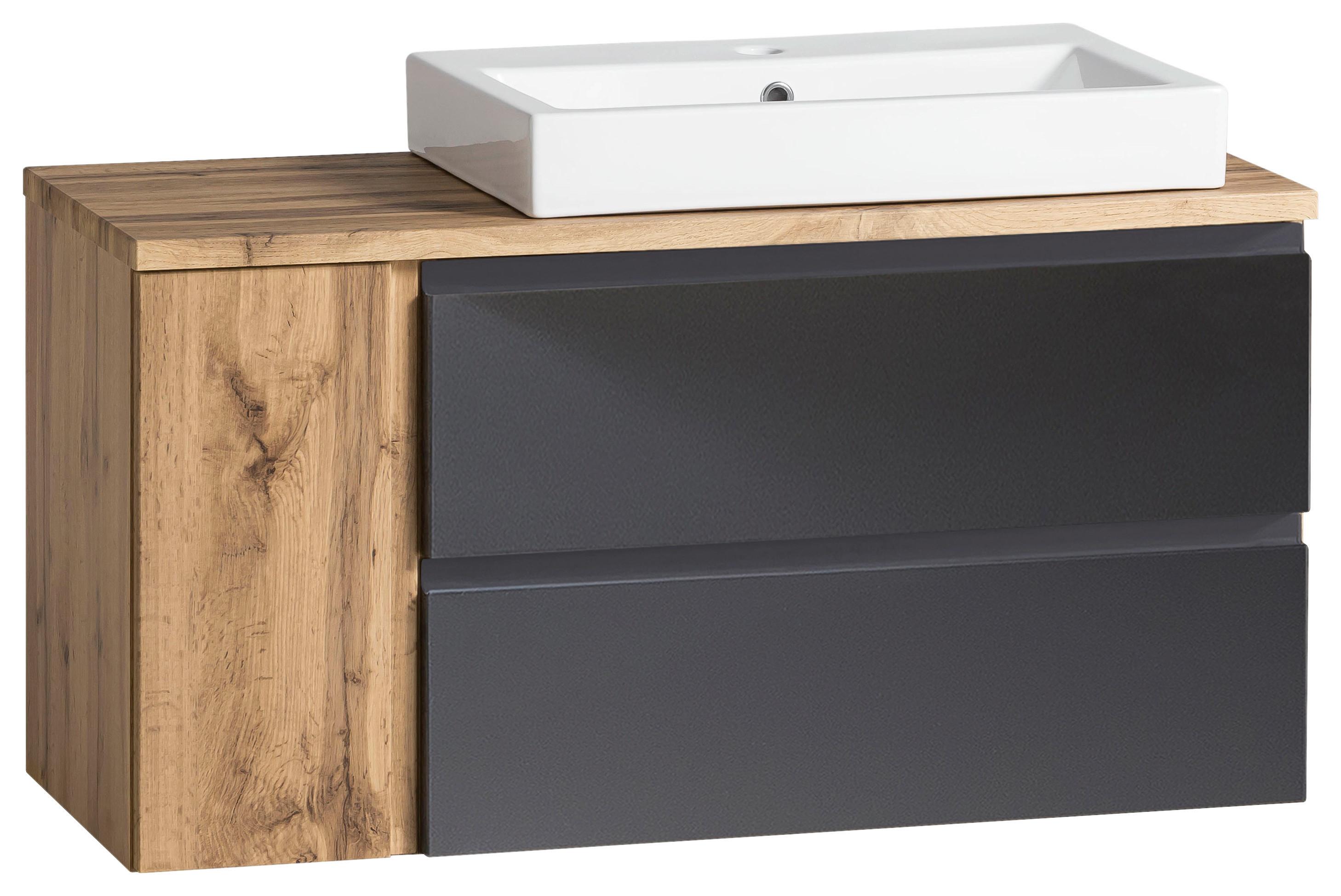 Waschbecken mit Unterschrank Varese B:105 cm Grau/Eiche - Eiche Wotan/Weiß, MODERN, Keramik/Holzwerkstoff (105cm) - Held