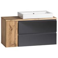 Waschbecken mit Unterschrank Varese B:105 cm Grau/Eiche - Eiche Wotan/Weiß, MODERN, Keramik/Holzwerkstoff (105cm) - Held