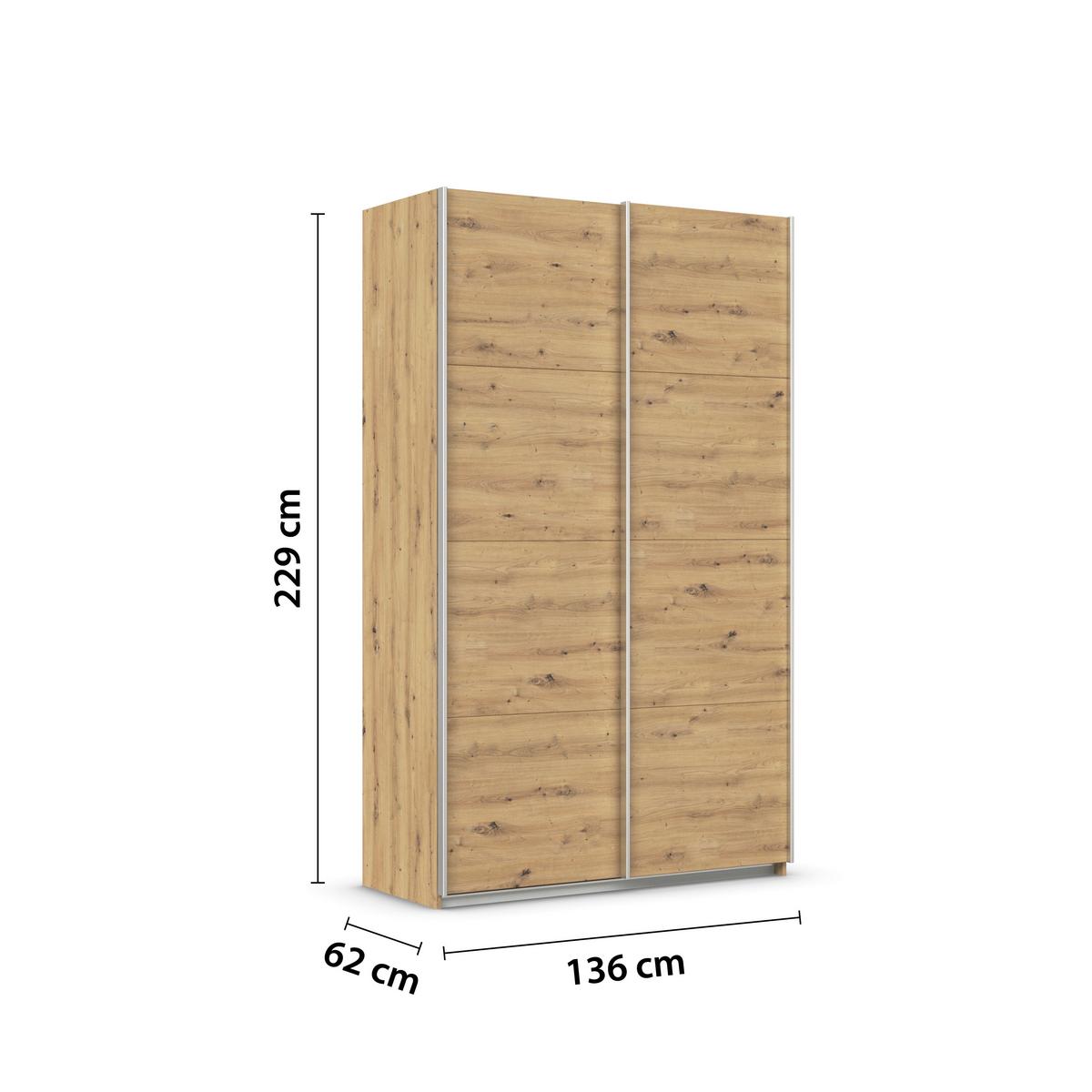 Schwebetürenschrank B: 136cm Feldkirch Eiche Dekor - Eiche Artisan, MODERN, Holzwerkstoff (136/229/62cm)