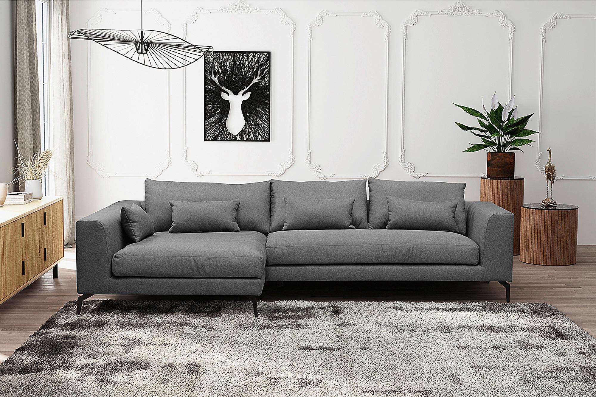Ecksofa Berlin Dunkelgrau S: 172 Cm - Dunkelgrau/Schwarz, Design, Textil (172/313cm) - Livetastic