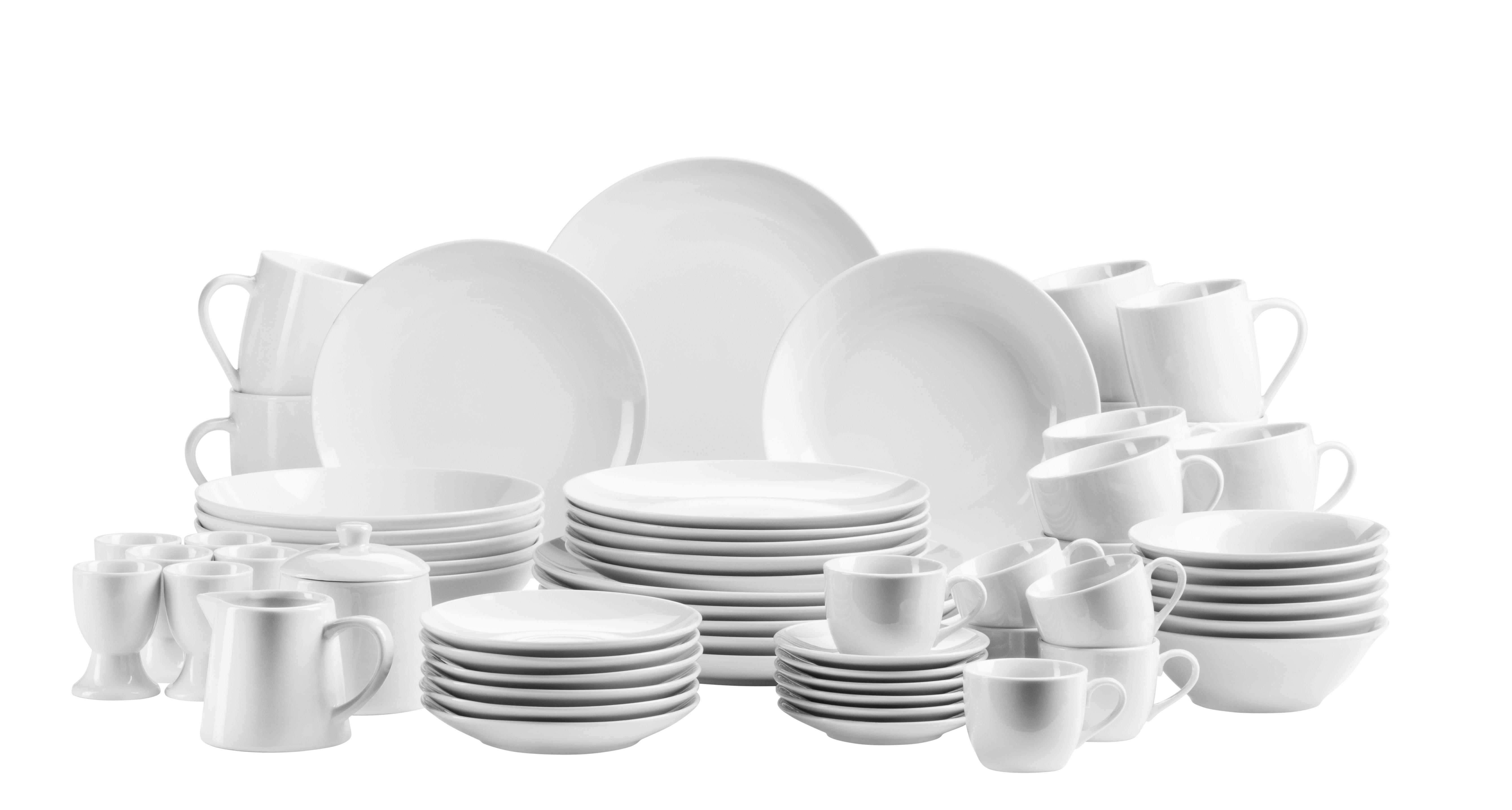 Kombiservice Alesia Keramik 6 Personen Geschirr Set Weiß - Weiß, Basics, Keramik - Mäser