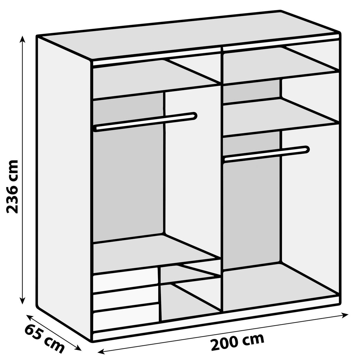 Skříň s posouvacími dveřmi LEVEL barvy grafitu, bílá - bílá/barvy grafitu, Moderní, kov/kompozitní dřevo (200/236/65cm) - MID.YOU