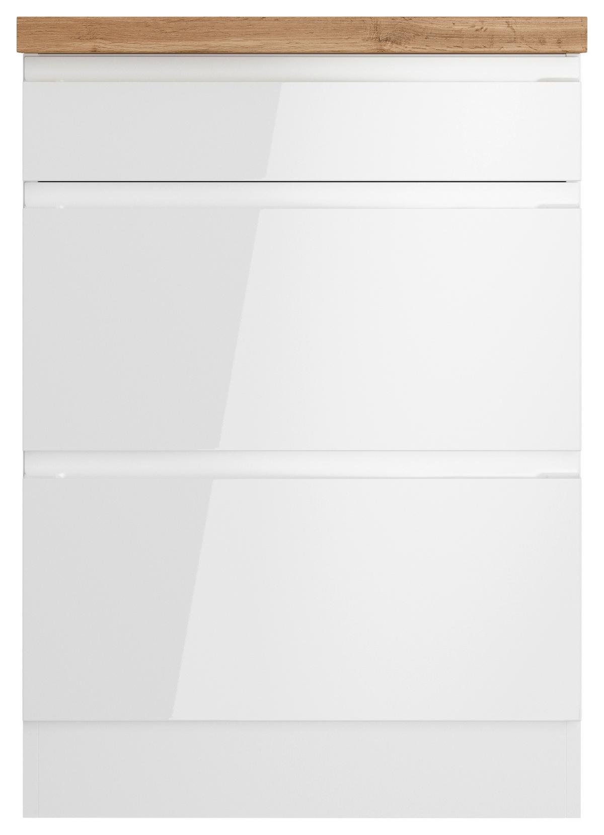 Kochfeldumbauschrank Monza B: 60 cm Weiß/Eiche Dekor - Weiß Hochglanz/Eiche Wotan, LIFESTYLE, Holzwerkstoff (60/86/60cm) - Held